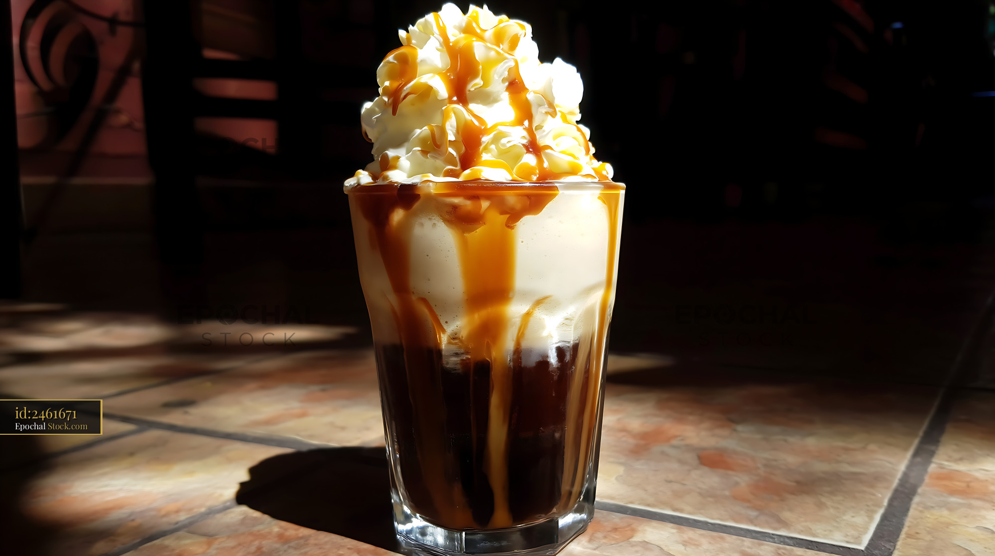 Iced Nitro Caramel Coffee with Whipped Cream - stock photo