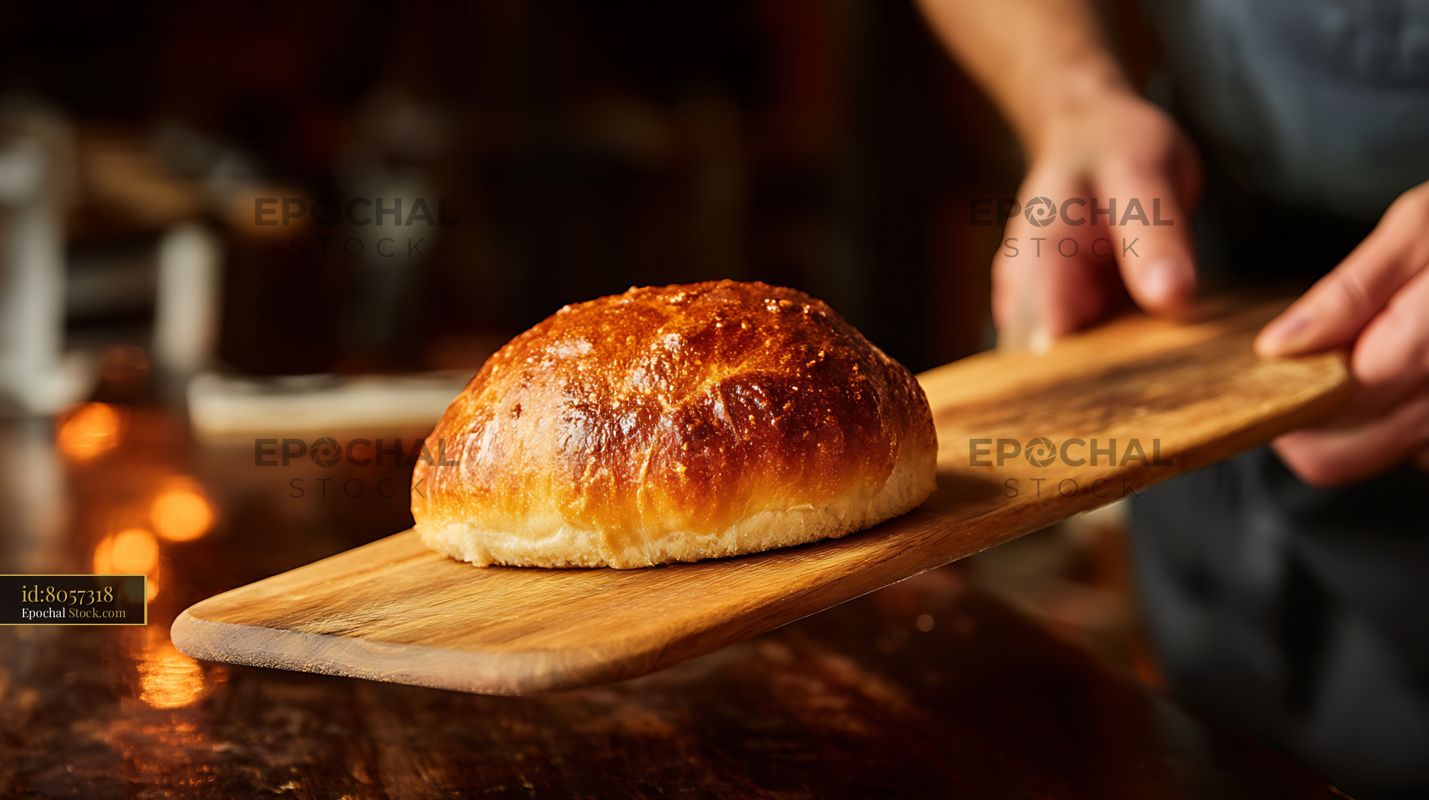 Freshly Baked Artisan Bread on Wooden Board - stock photo