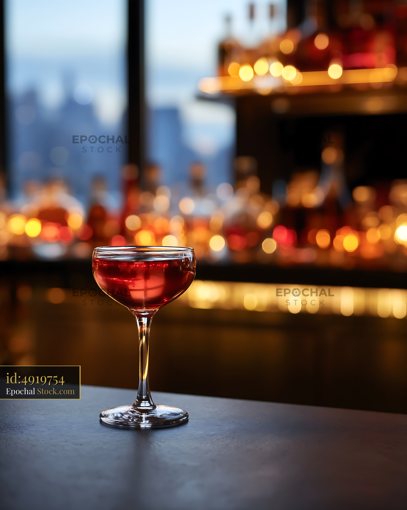 Bushwick Cocktail Red Drink Rooftop Bar View - stock photo