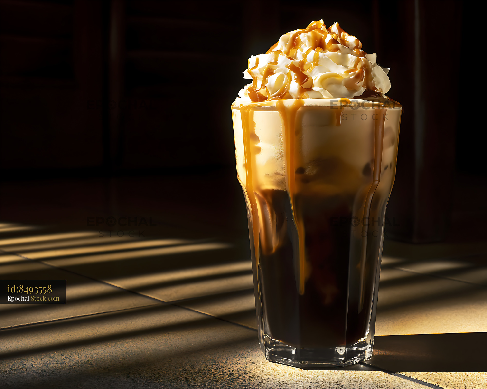 Iced Nitro Caramel Coffee with Whipped Cream - stock photo
