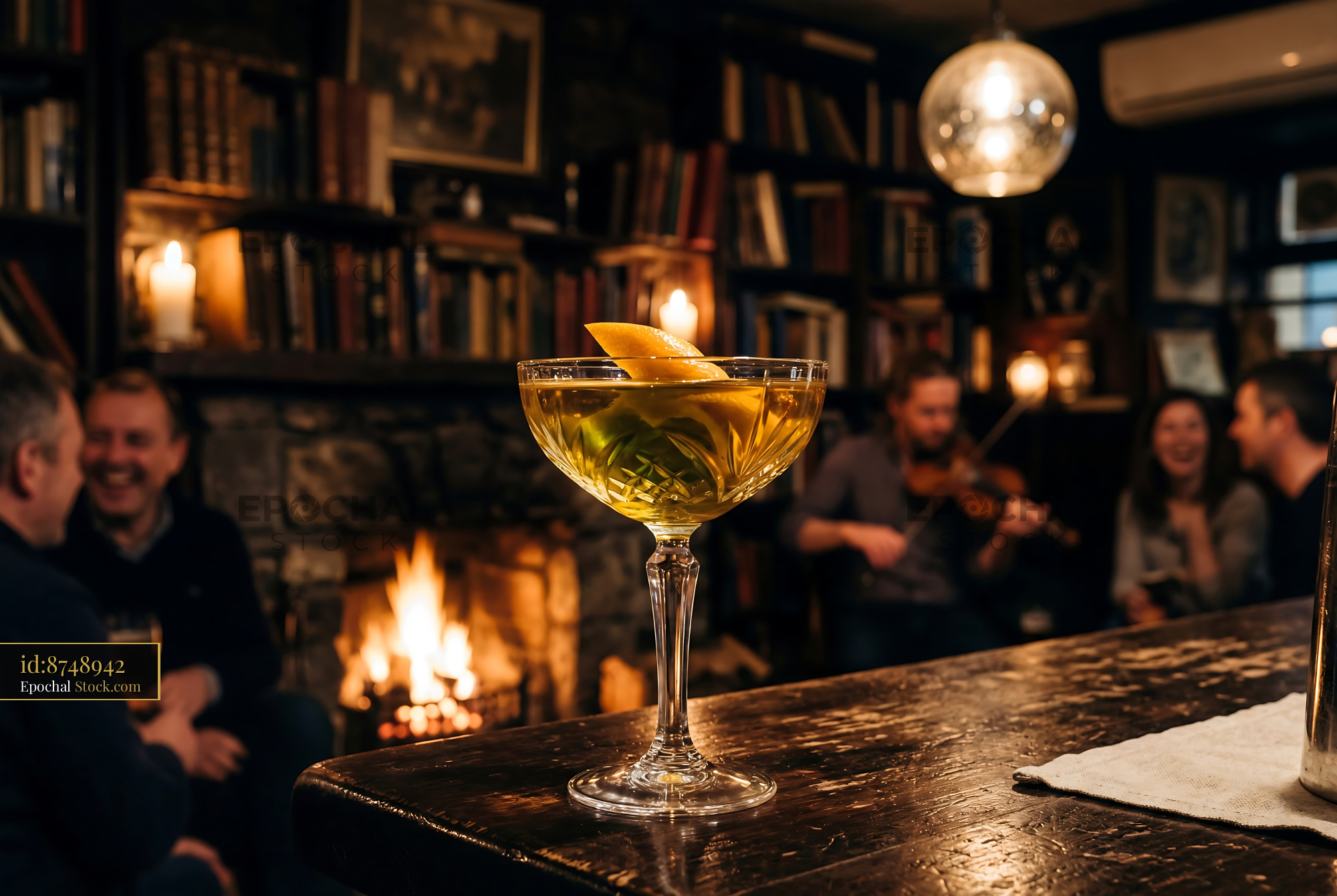 Tipperary Cocktail with Orange Twist at Bar - stock photo