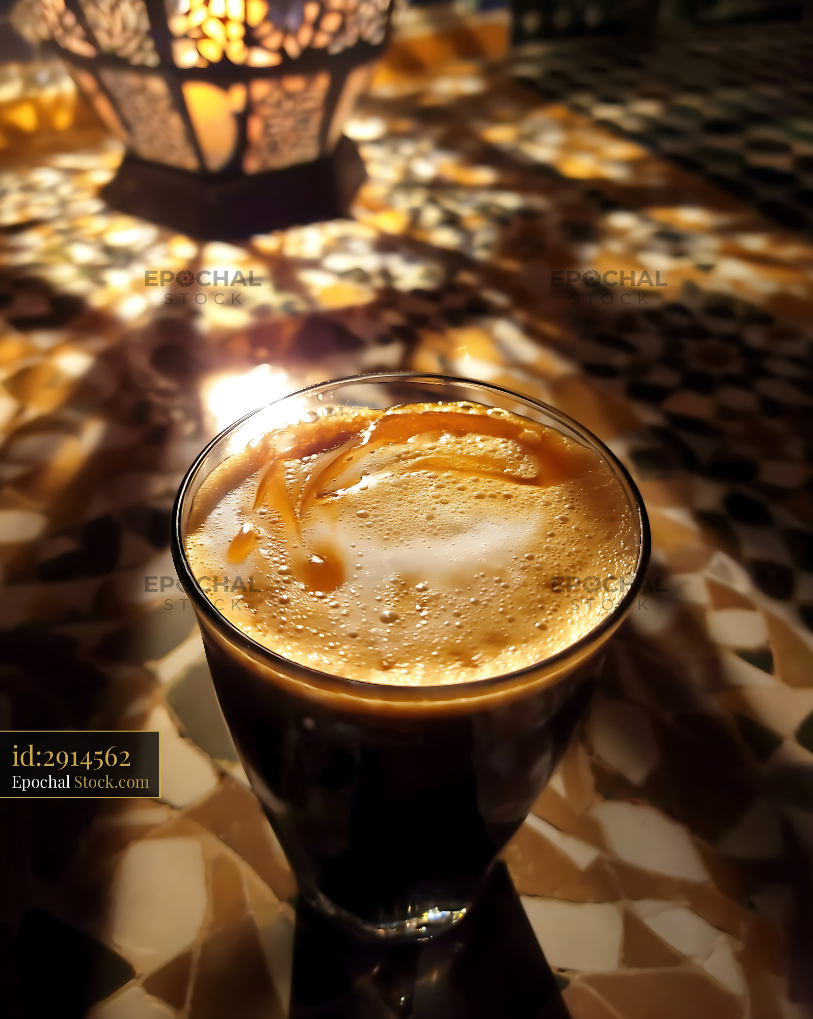 Nitro Caramel Coffee with Golden Shadows - stock photo