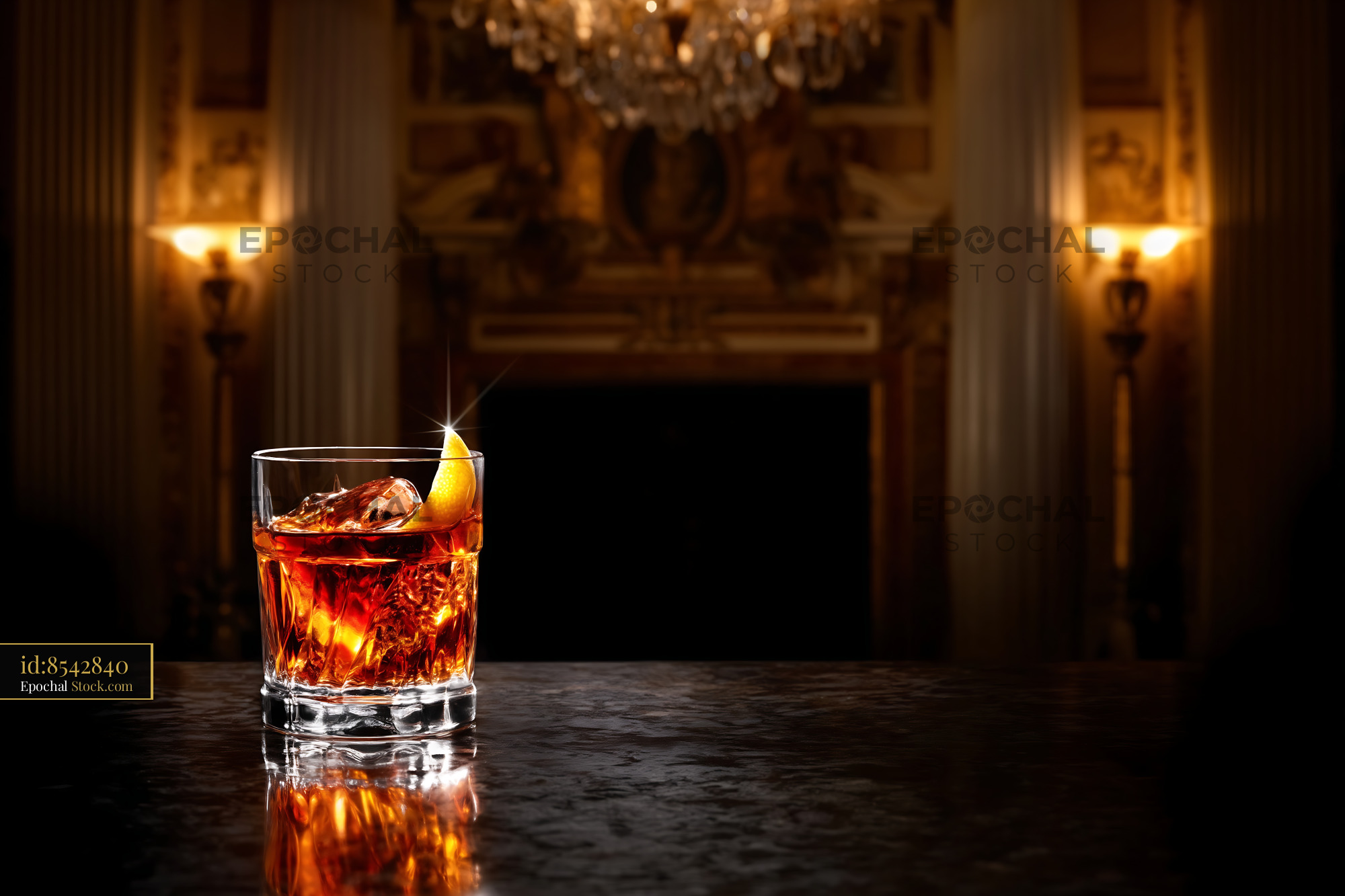 Premium Whiskey Cocktail in Luxury Ballroom - stock photo