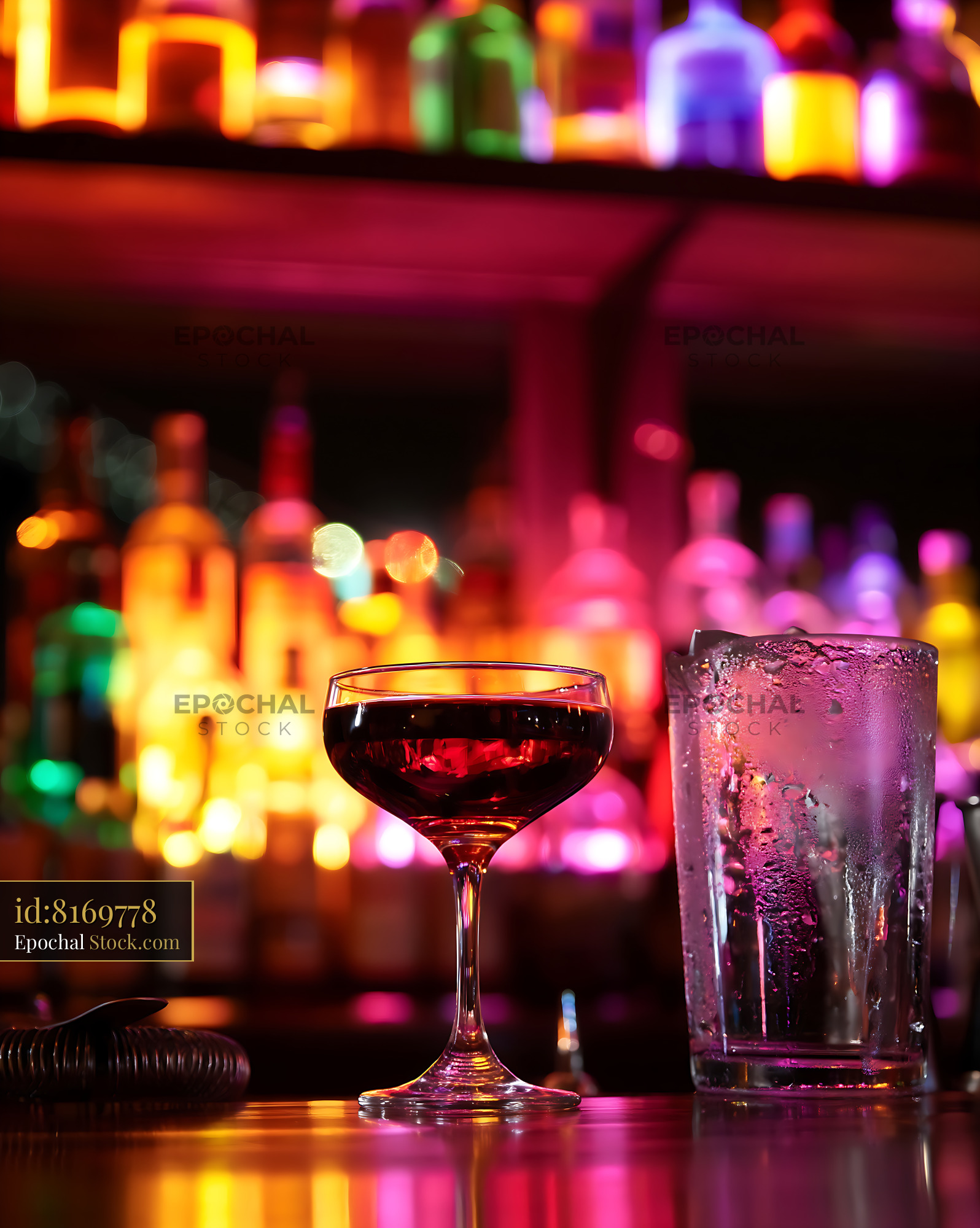 Bushwick Cocktail at Vibrant Neon Bar - stock photo