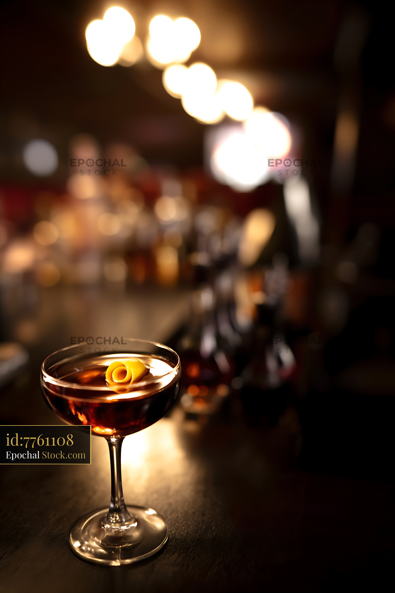 Bushwick Cocktail with Lemon Twist at Night - stock photo