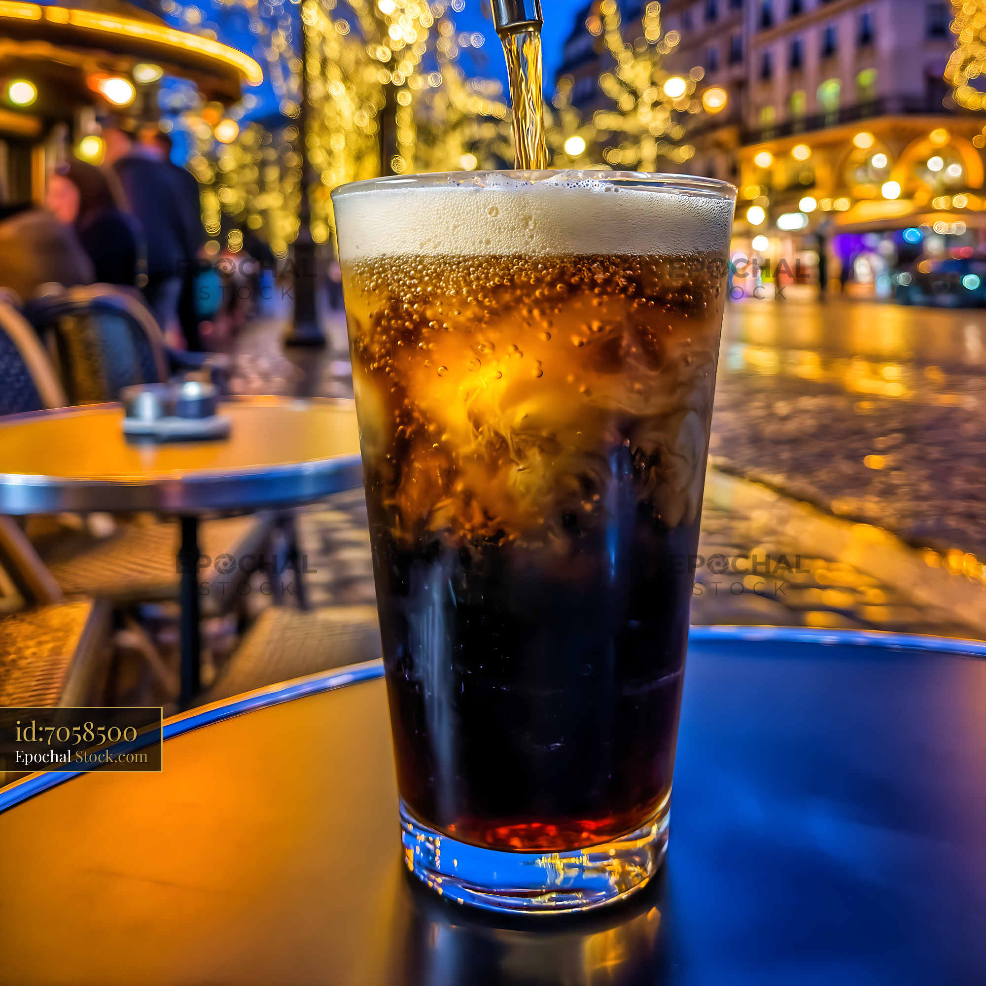 Nitro Caramel Coffee Pouring at Evening Cafe - stock photo