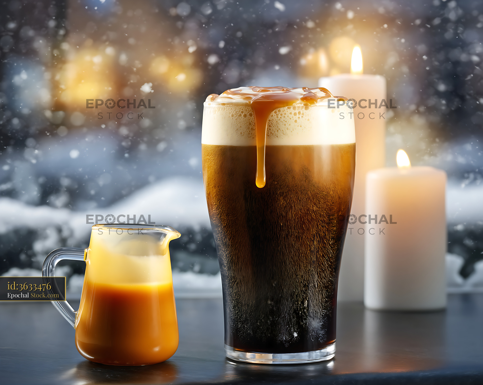 Nitro Caramel Coffee Winter Holiday Scene - stock photo