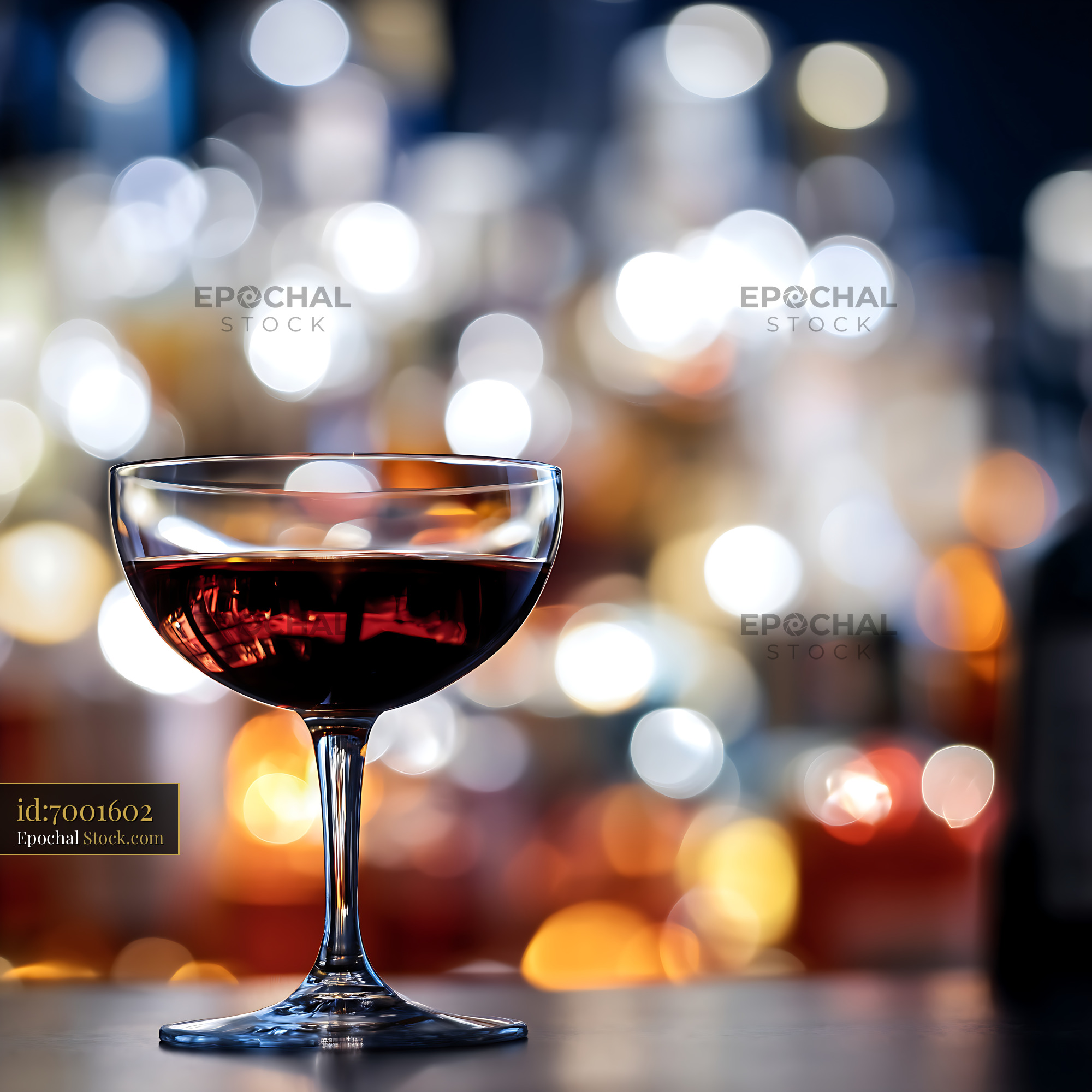 Bushwick Cocktail in Coupe Glass with Bokeh Lights - stock photo