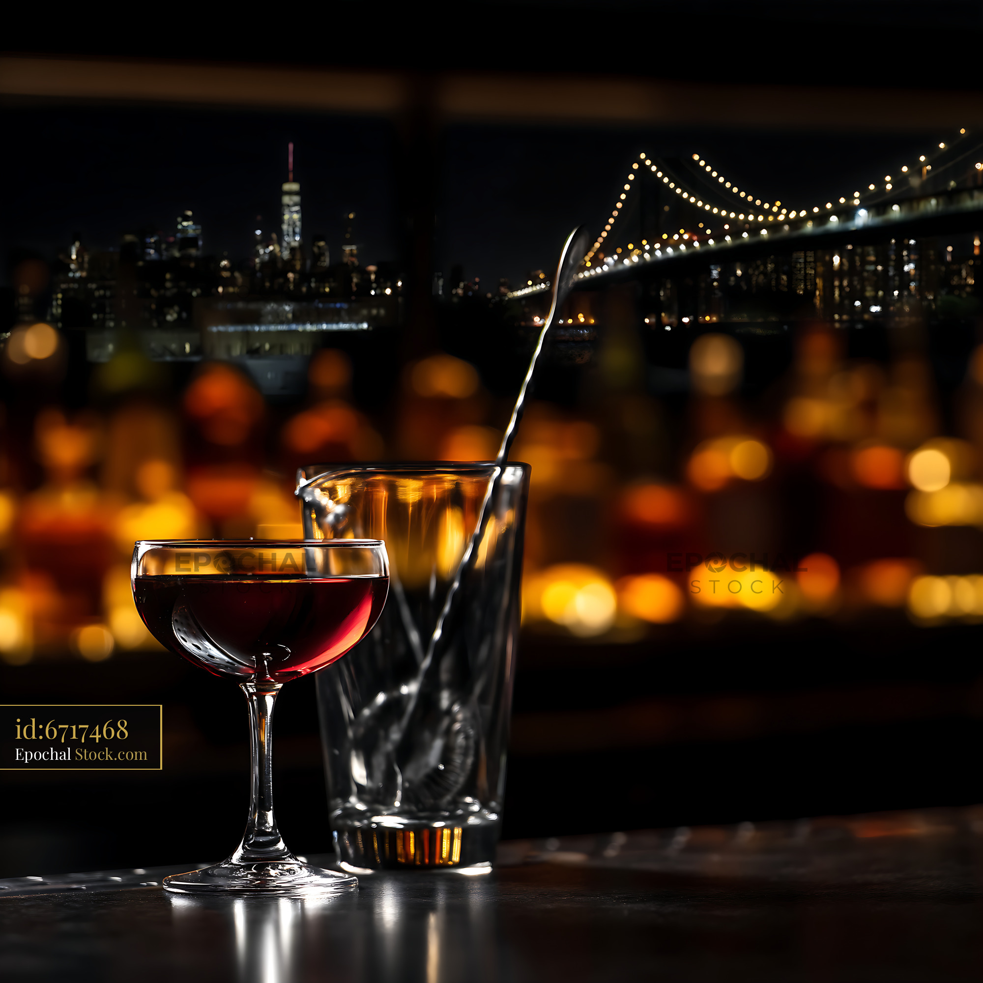 Bushwick Cocktail Against Glowing Manhattan Lights - stock photo