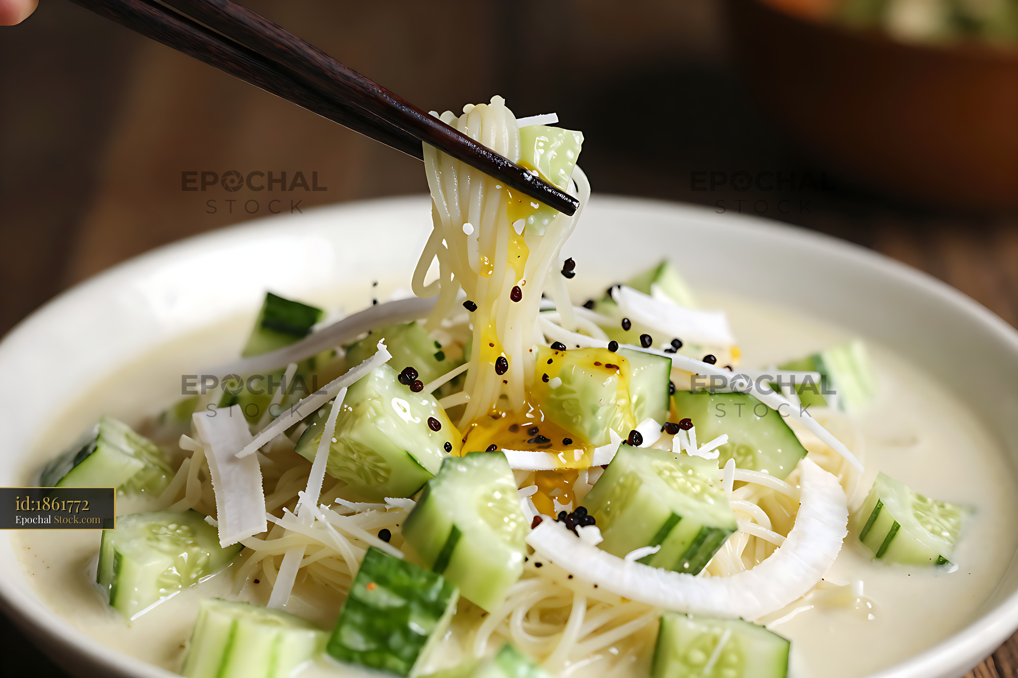 Kakdi Koshimbir Noodle Bowl with Sesame - stock photo