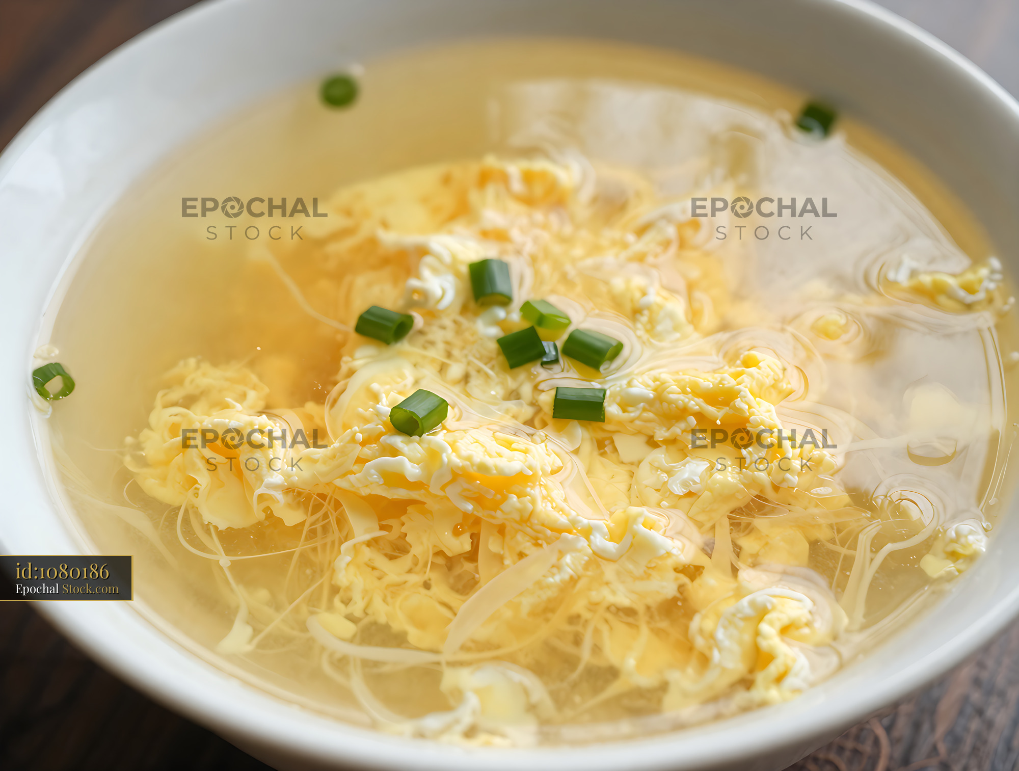 Golden Ramen Noodle Soup with Egg Strips - stock photo