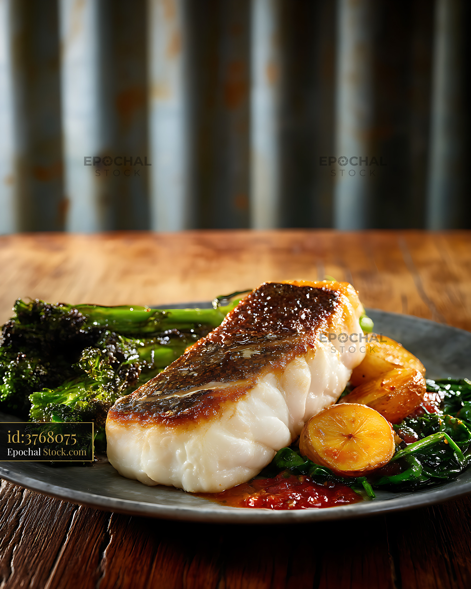 Murray Cod Fillet with Greens and Root Vegetables - stock photo