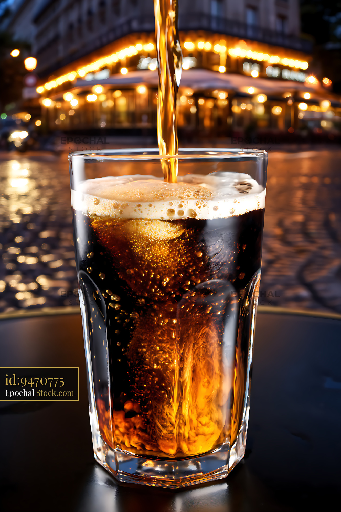 Cola Pouring Into Glass Urban Evening - stock photo