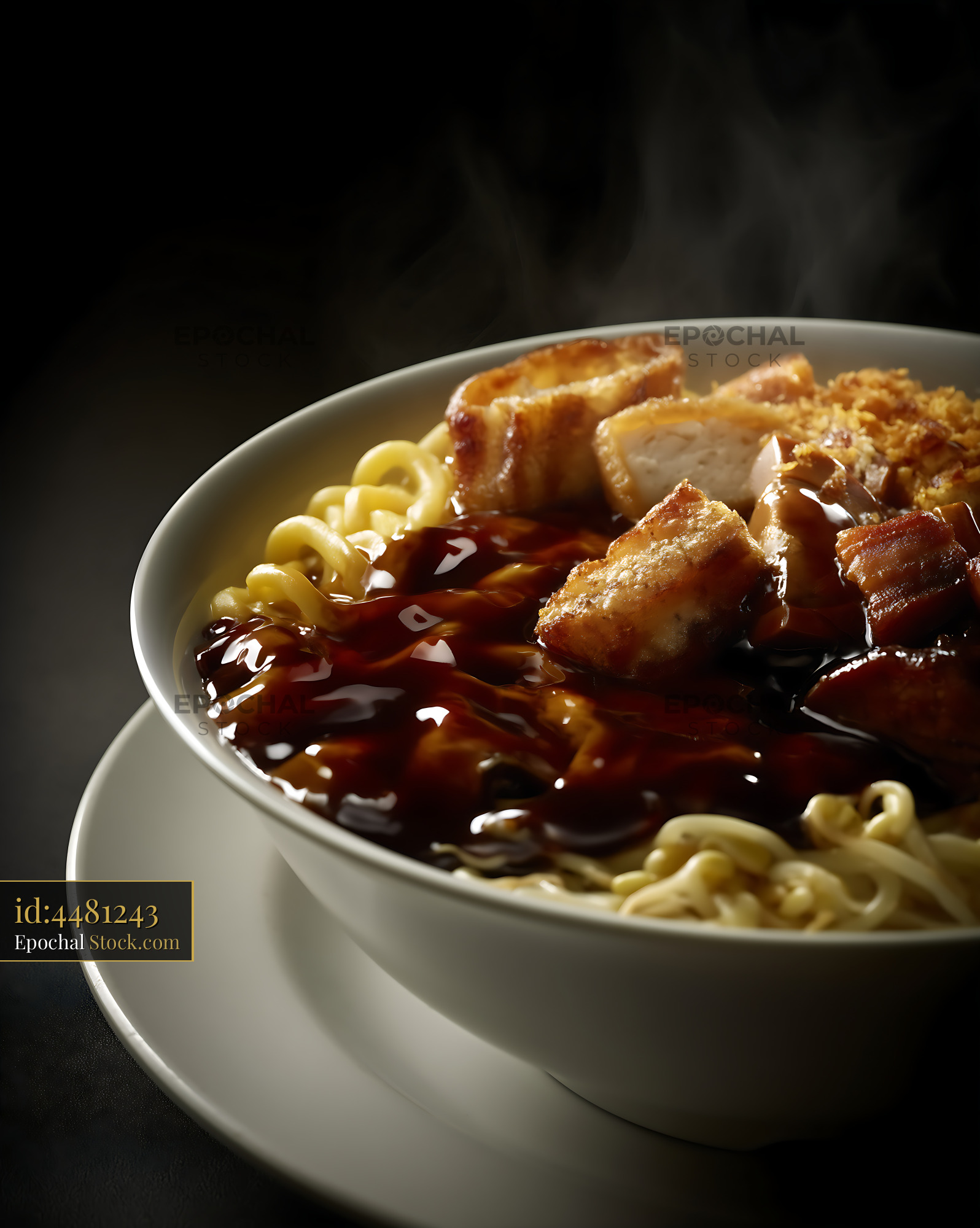 Delicious Steaming Lor Mee Soup with Crispy Toppings - stock photo