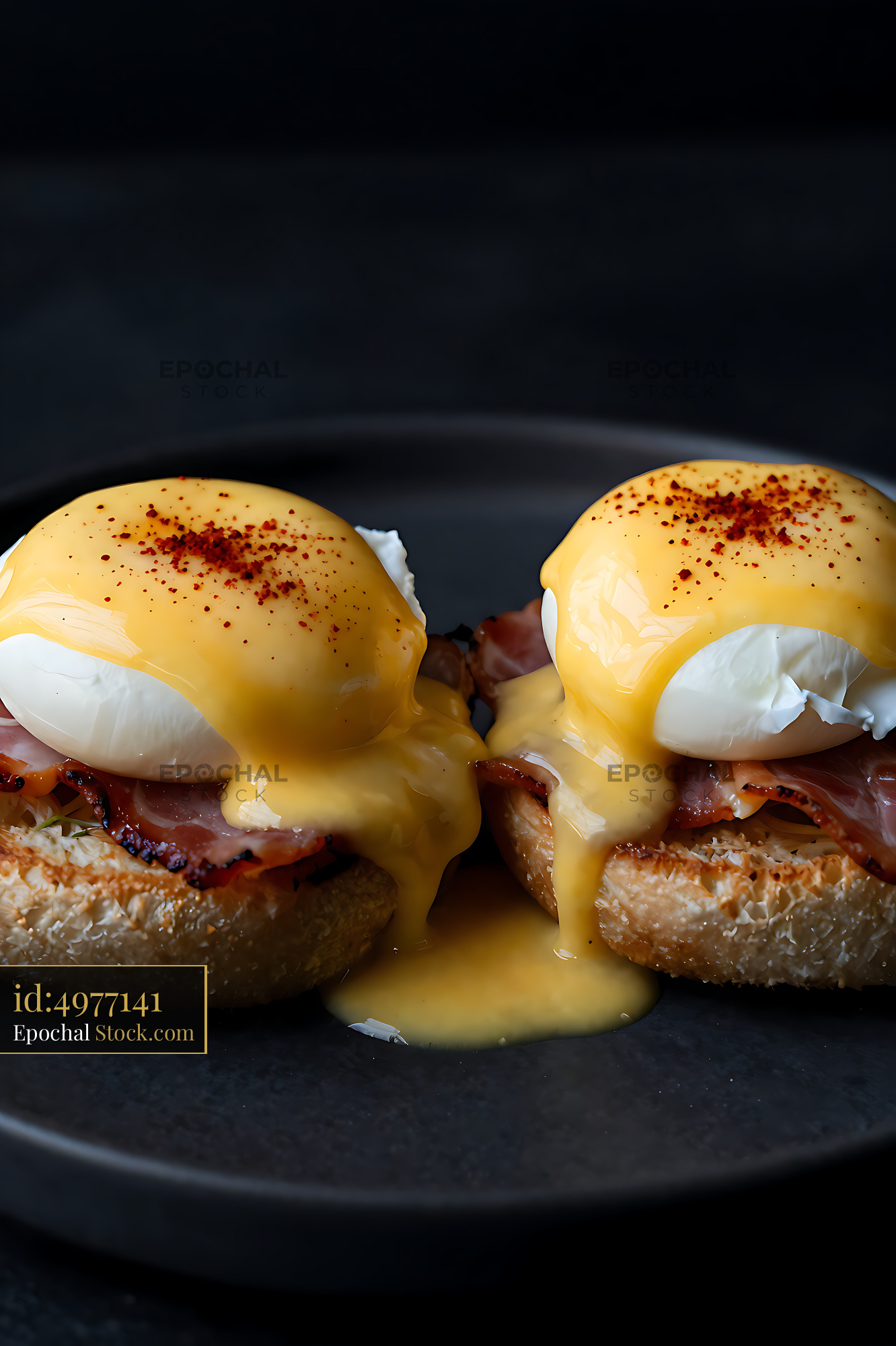Eggs Benedict with Flowing Hollandaise Sauce - stock photo