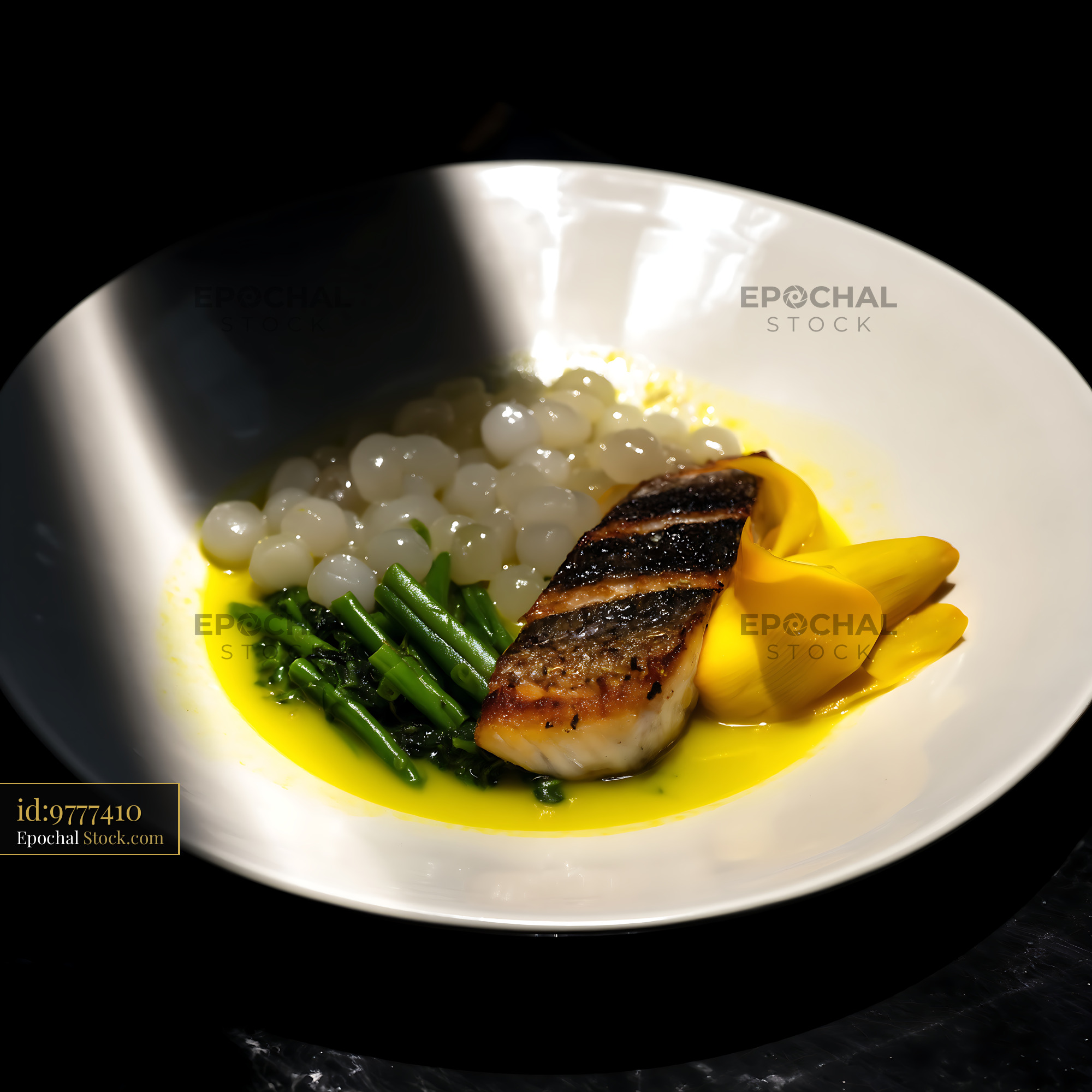 Kapurung Soup [Adobe ] with Grilled Fish and Green Beans - stock photo