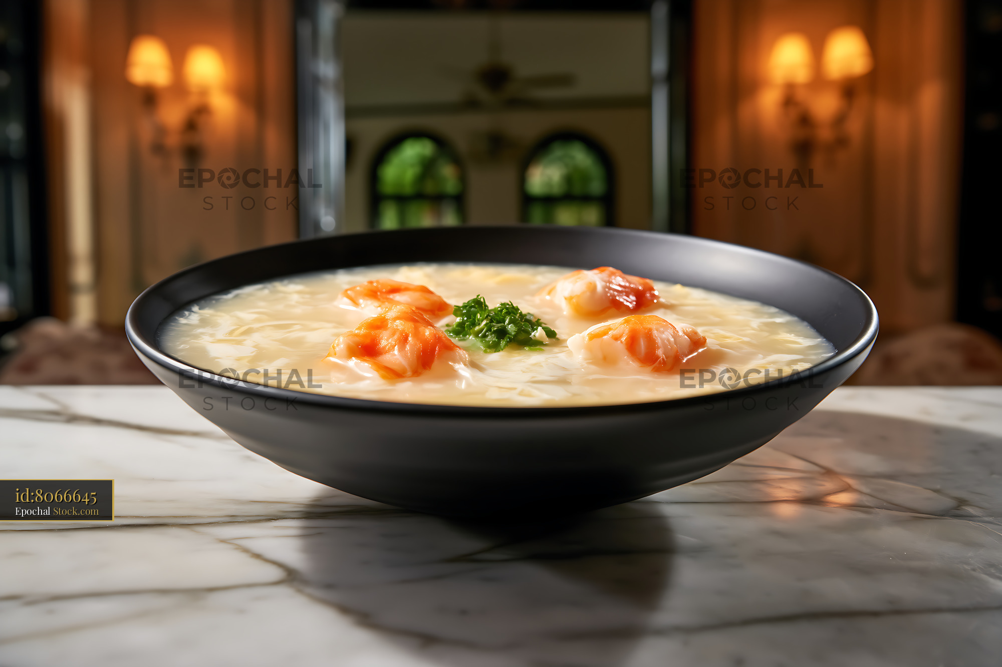 Sup Mang Cua Soup with Shrimp in Elegant Restaurant - stock photo