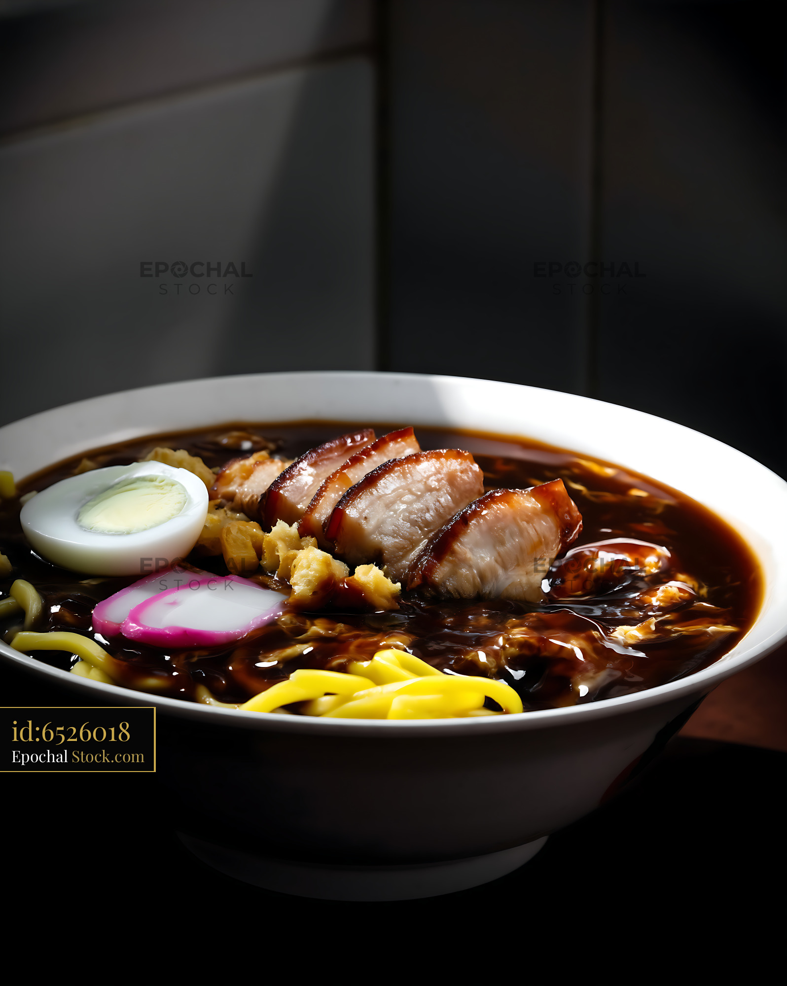 Lor Mee Soup with Sliced Pork and Egg in Dark Broth - stock photo