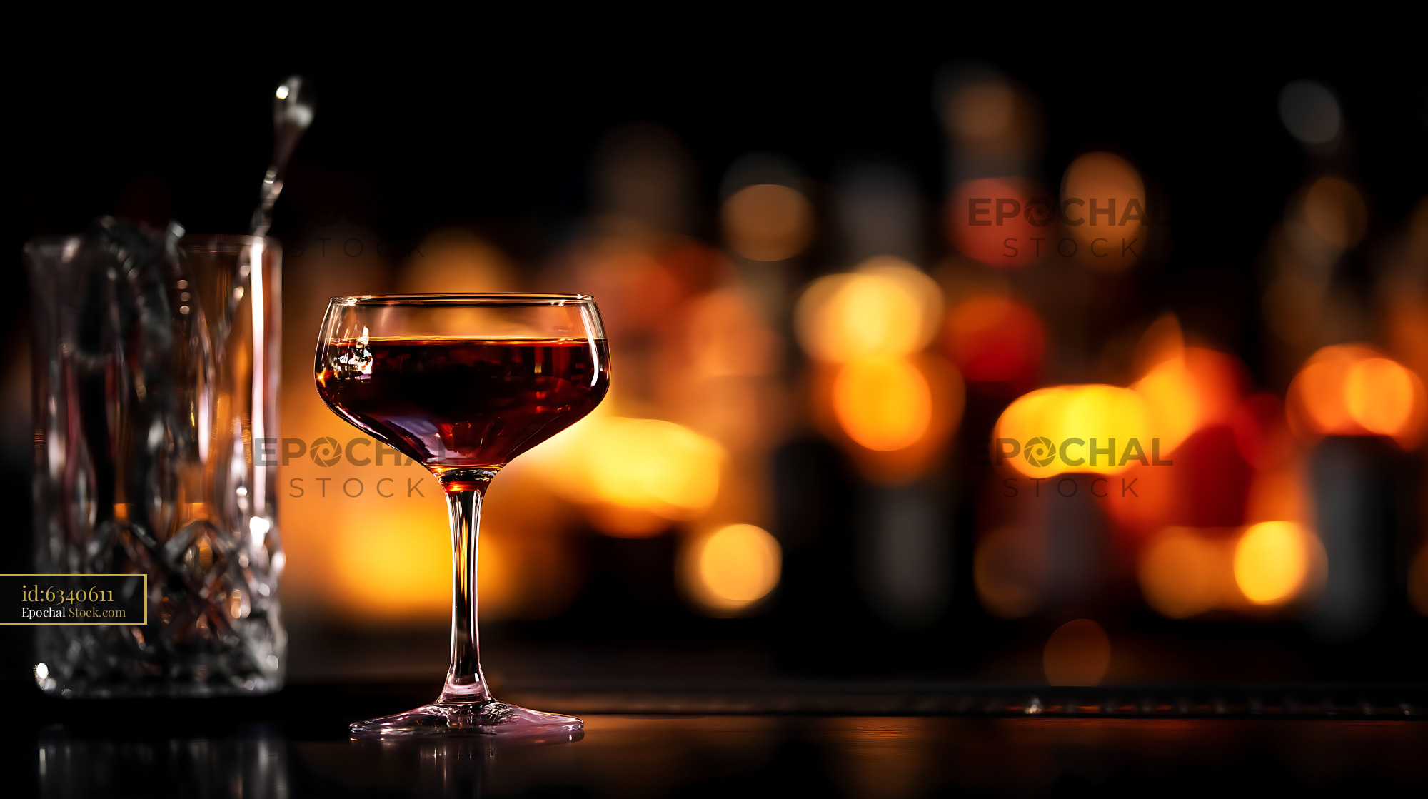 Bushwick Cocktail in Coupe Glass at Night Bar - stock photo