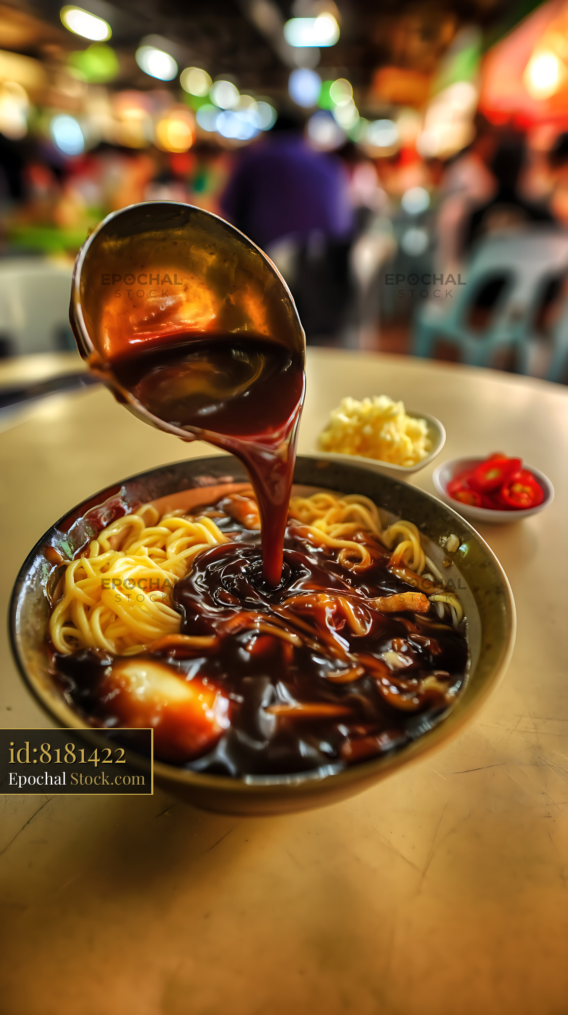 Lor Mee Soup with Thick Gravy Poured in Food Court - stock photo