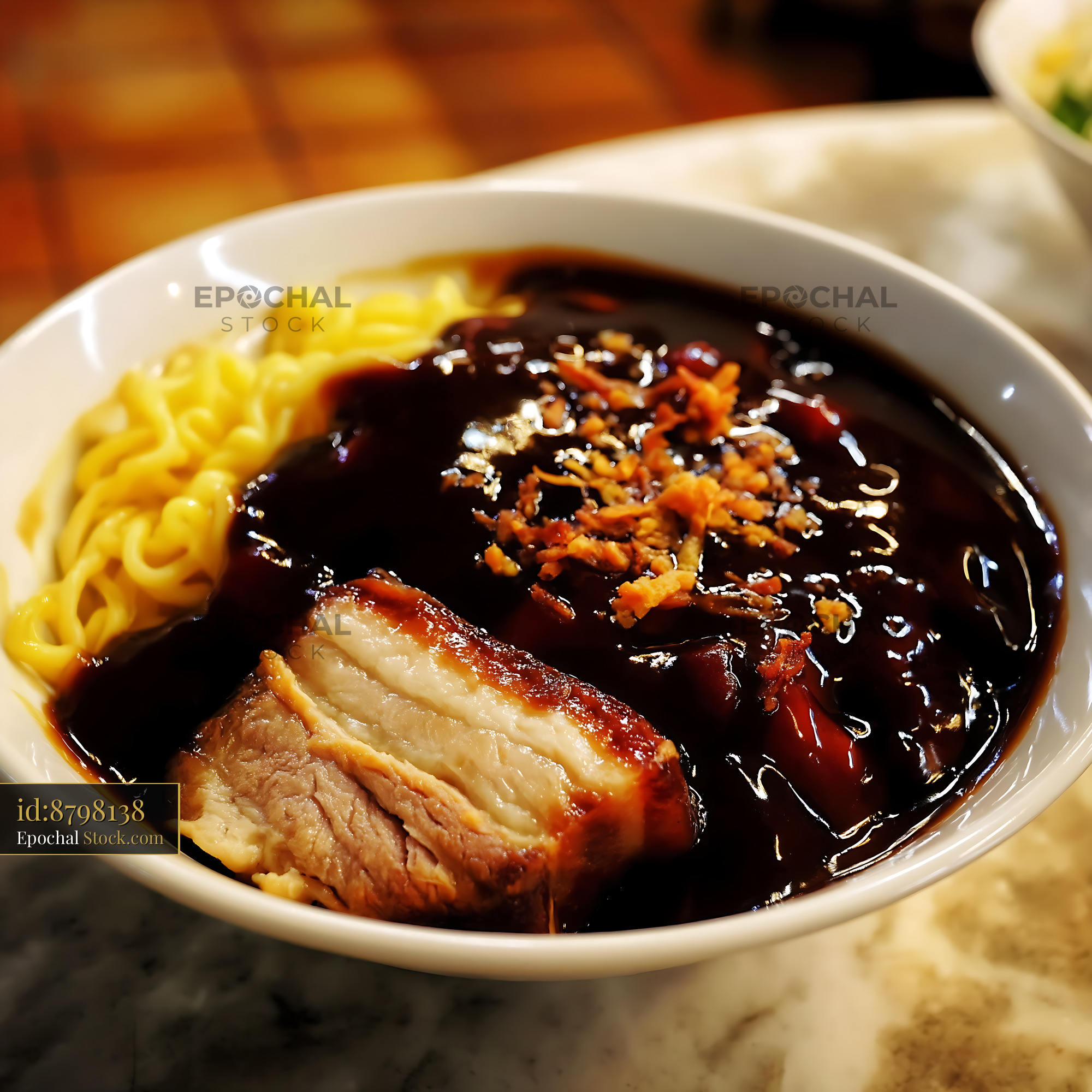 Lor Mee Soup with Braised Pork Belly and Noodles - stock photo