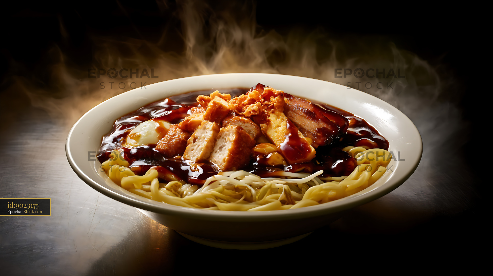 Steaming Hot Lor Mee Soup with Braised Pork and Noodles - stock photo
