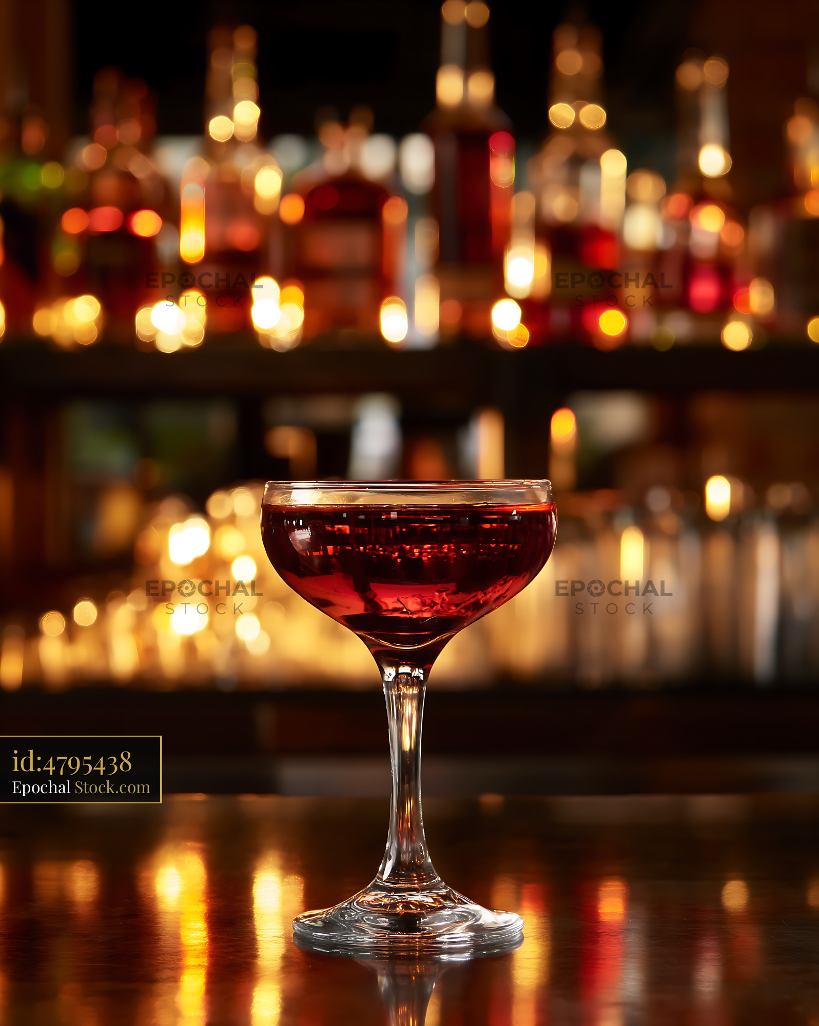 Bushwick Cocktail on Bar with Bottle Lights - stock photo