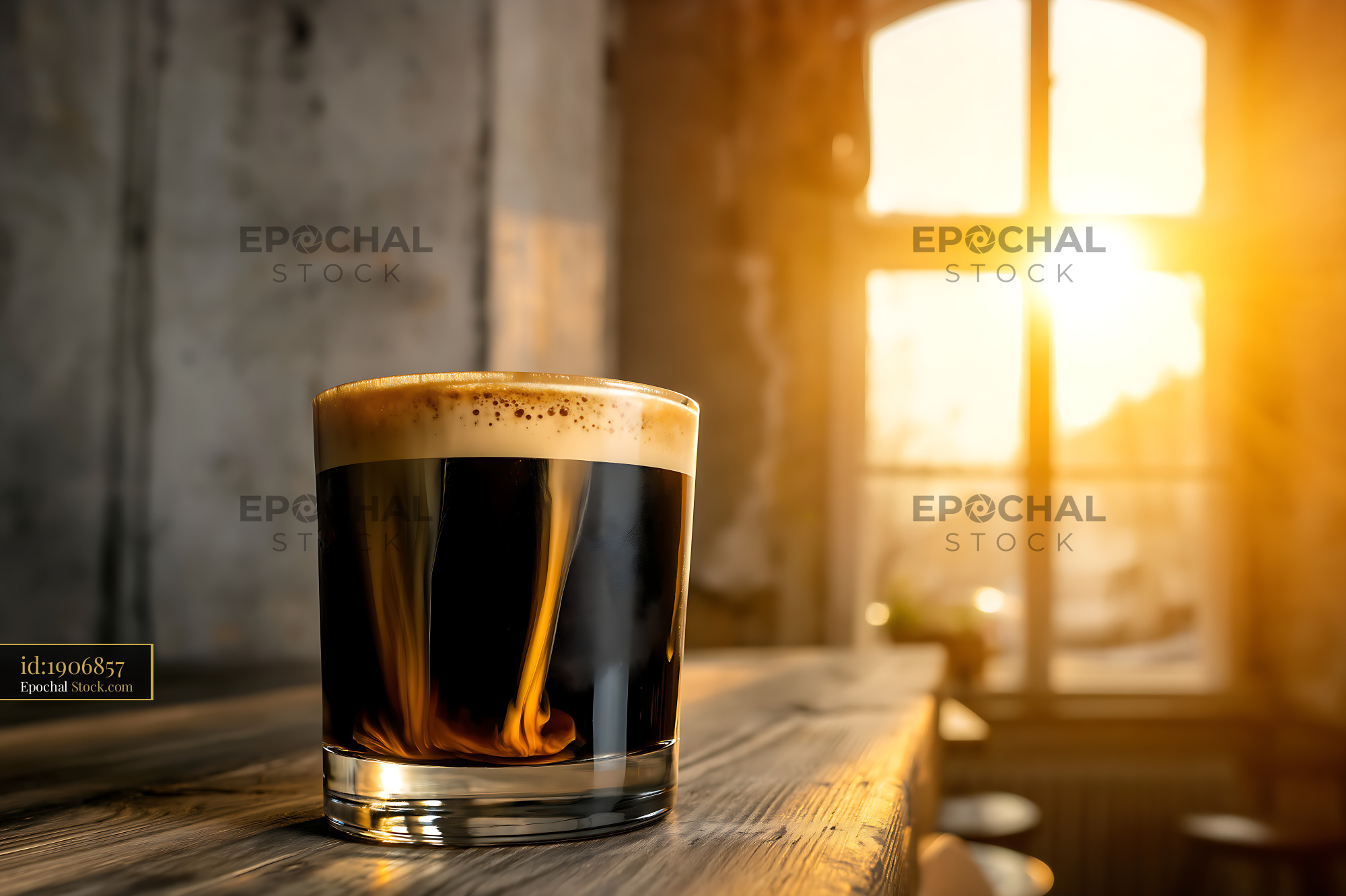 Nitro Caramel Coffee Sunrise Window Light - stock photo