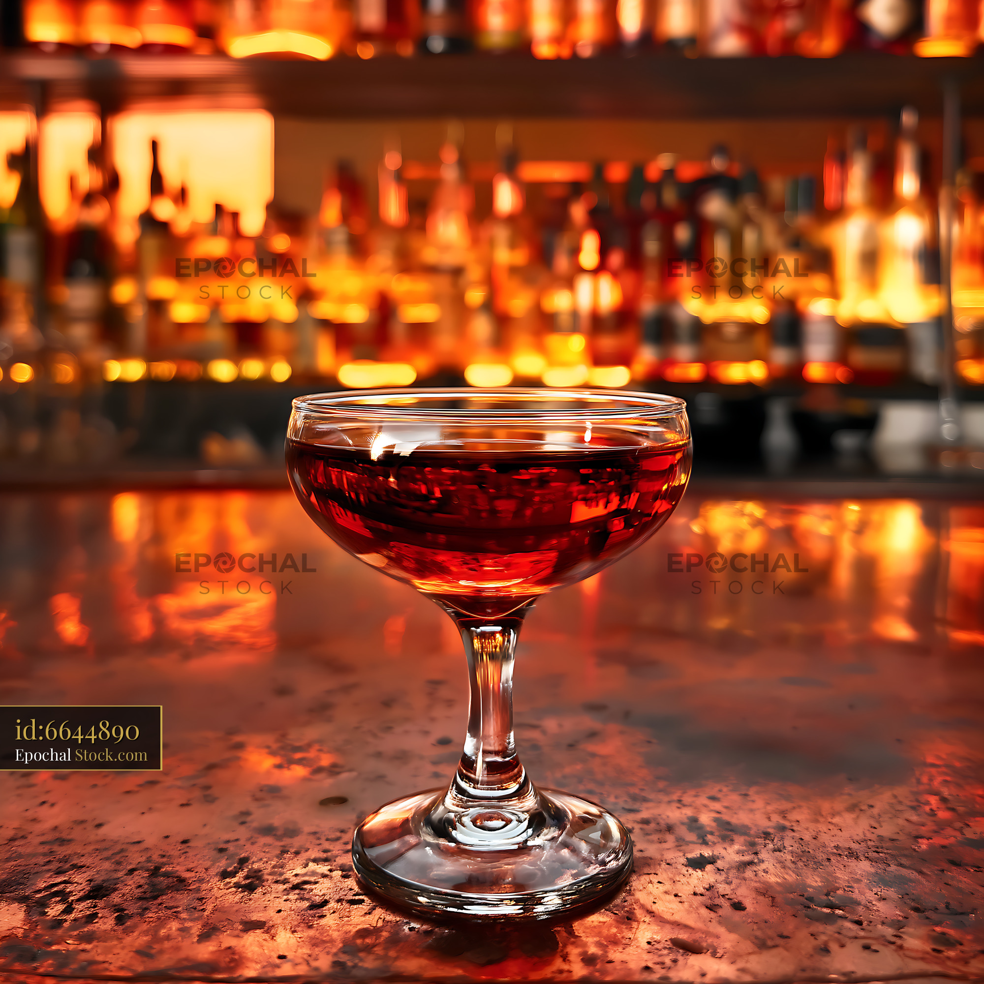 Bushwick Cocktail in Coupe Glass at Bar - stock photo