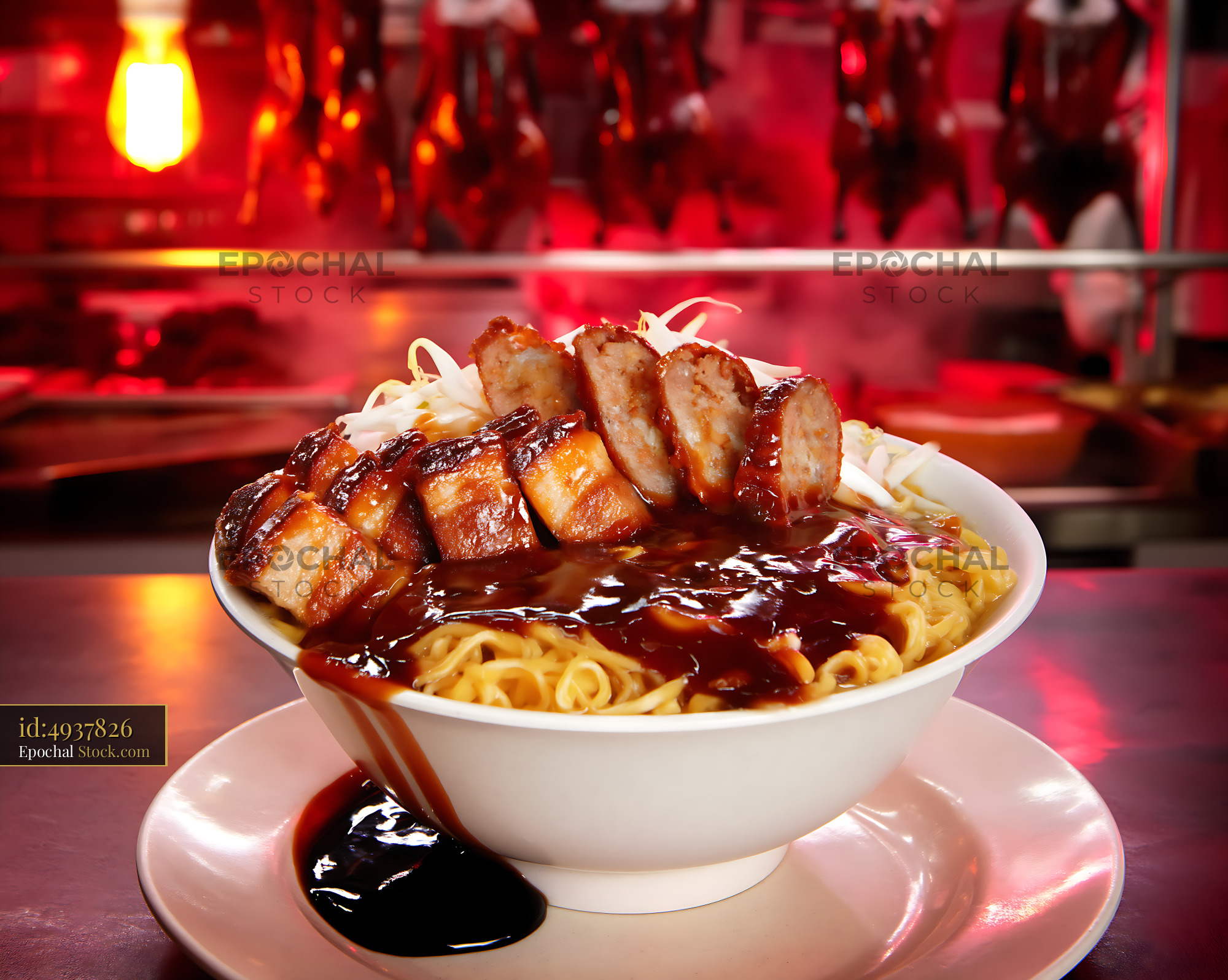 Lor Mee Soup Bowl with Braised Pork and Sausage - stock photo