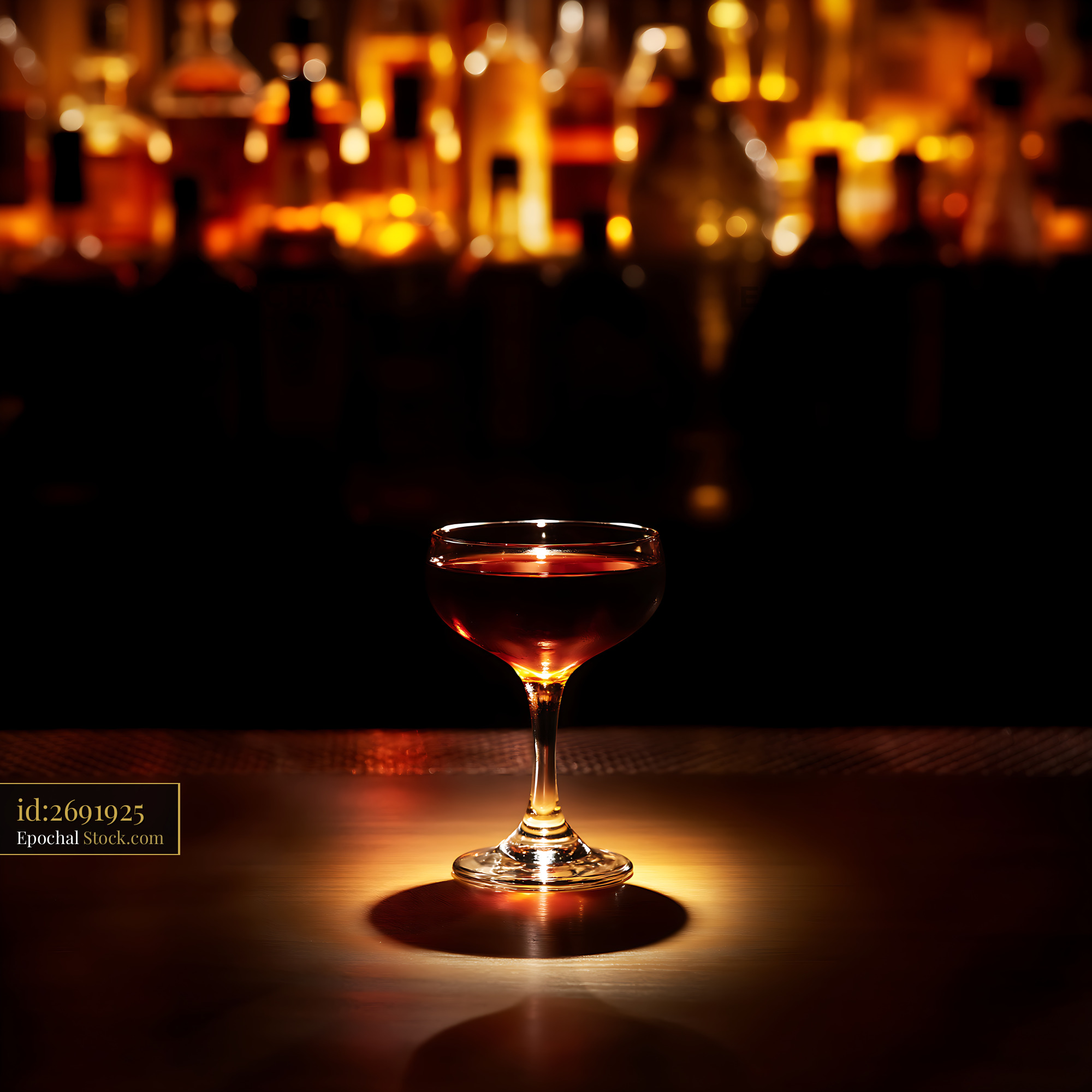 Bushwick Cocktail on Bar Counter, City Lights - stock photo