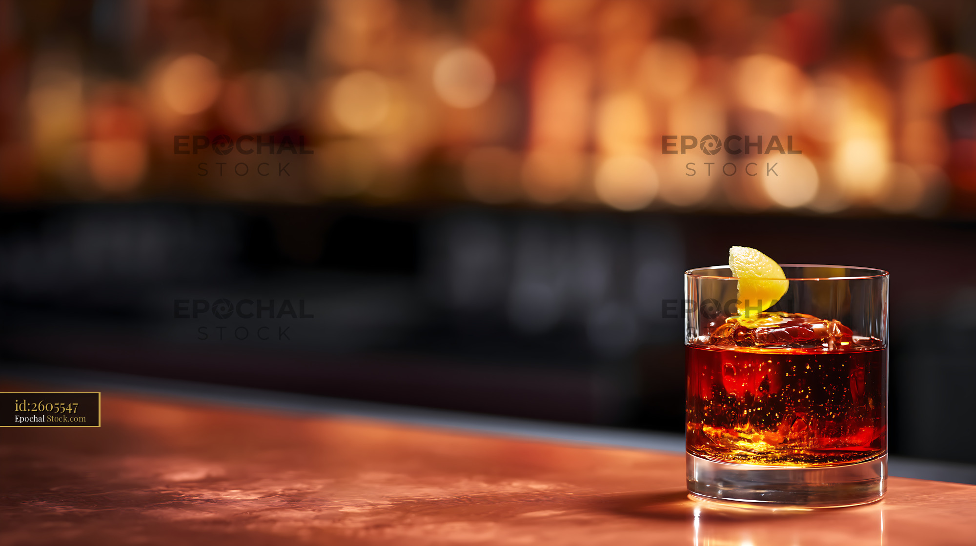 Saratoga Cocktail with Lemon Twist on Bar Counter - stock photo