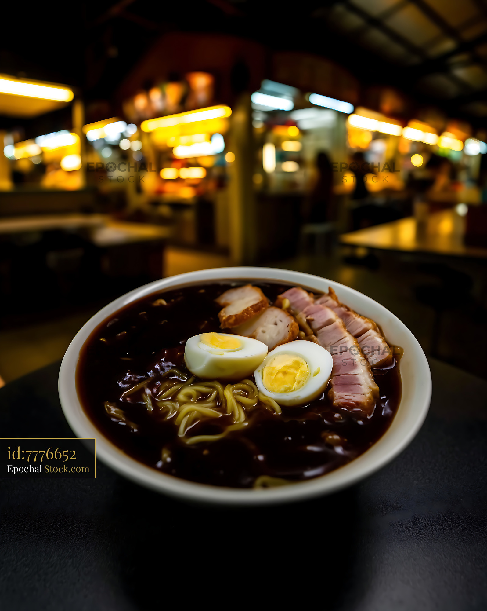 Hearty Lor Mee Soup with Pork and Eggs at Hawker Stall - stock photo