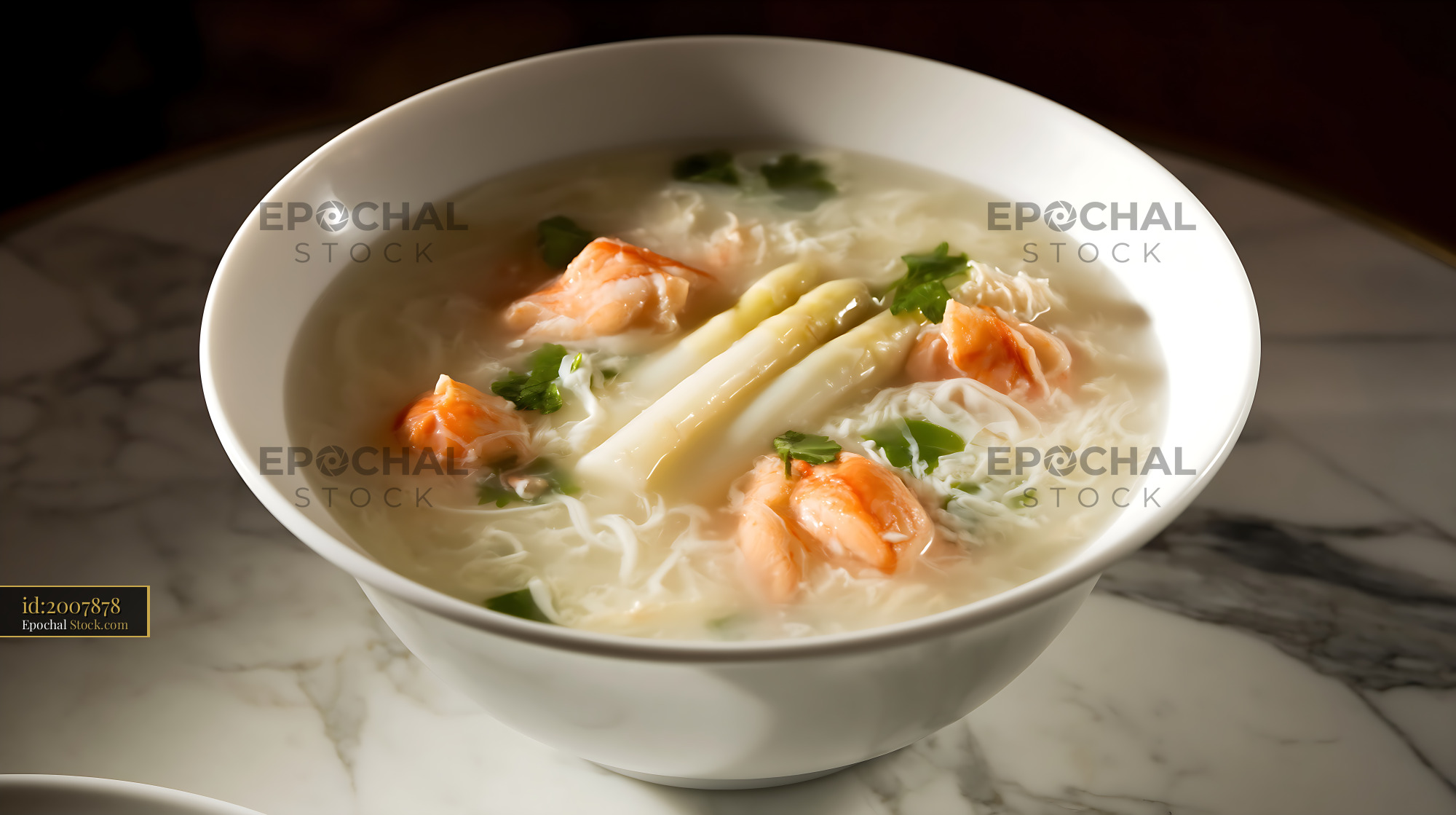Sup Mang Cua Soup with Asparagus and Crab in White Bowl - stock photo