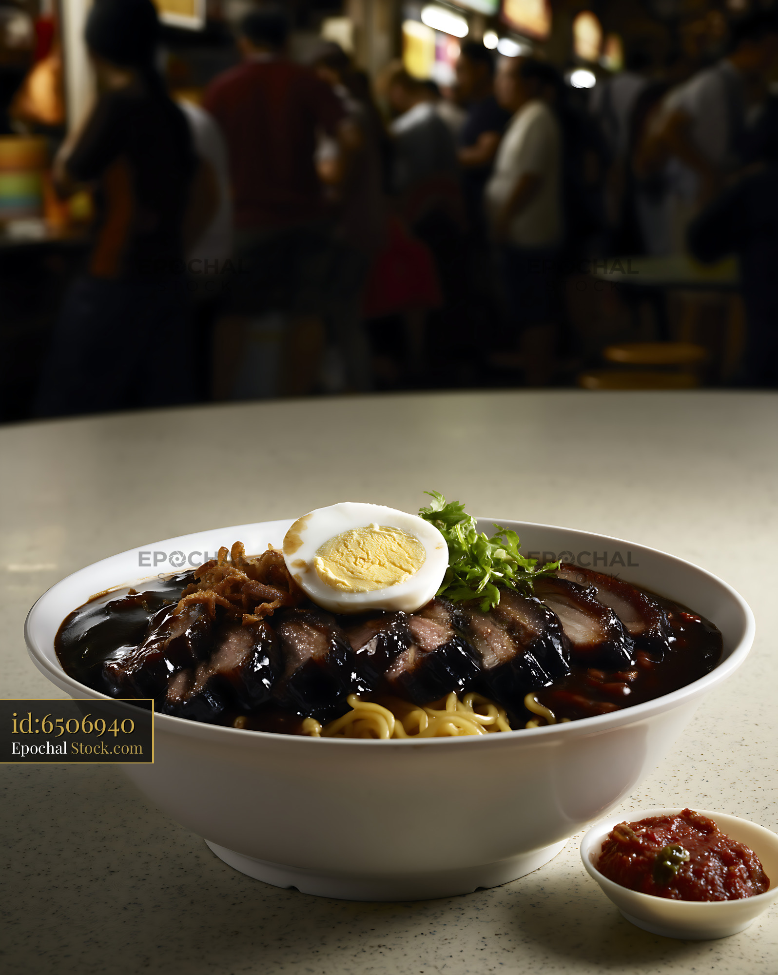 Lor Mee Soup Bowl with Char Siu at Bustling Night Market - stock photo