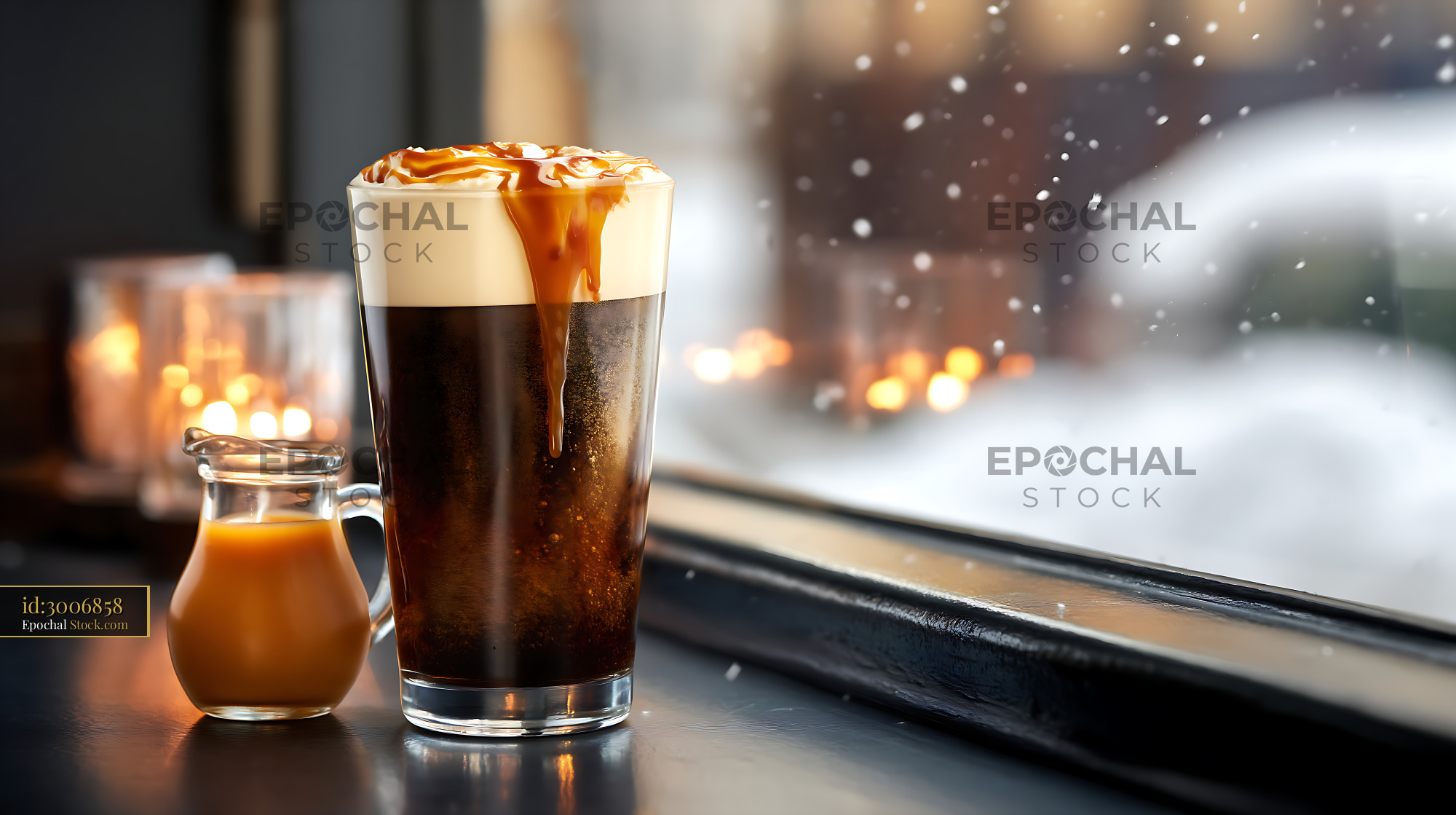 Nitro Caramel Coffee Latte with Caramel Drizzle - stock photo