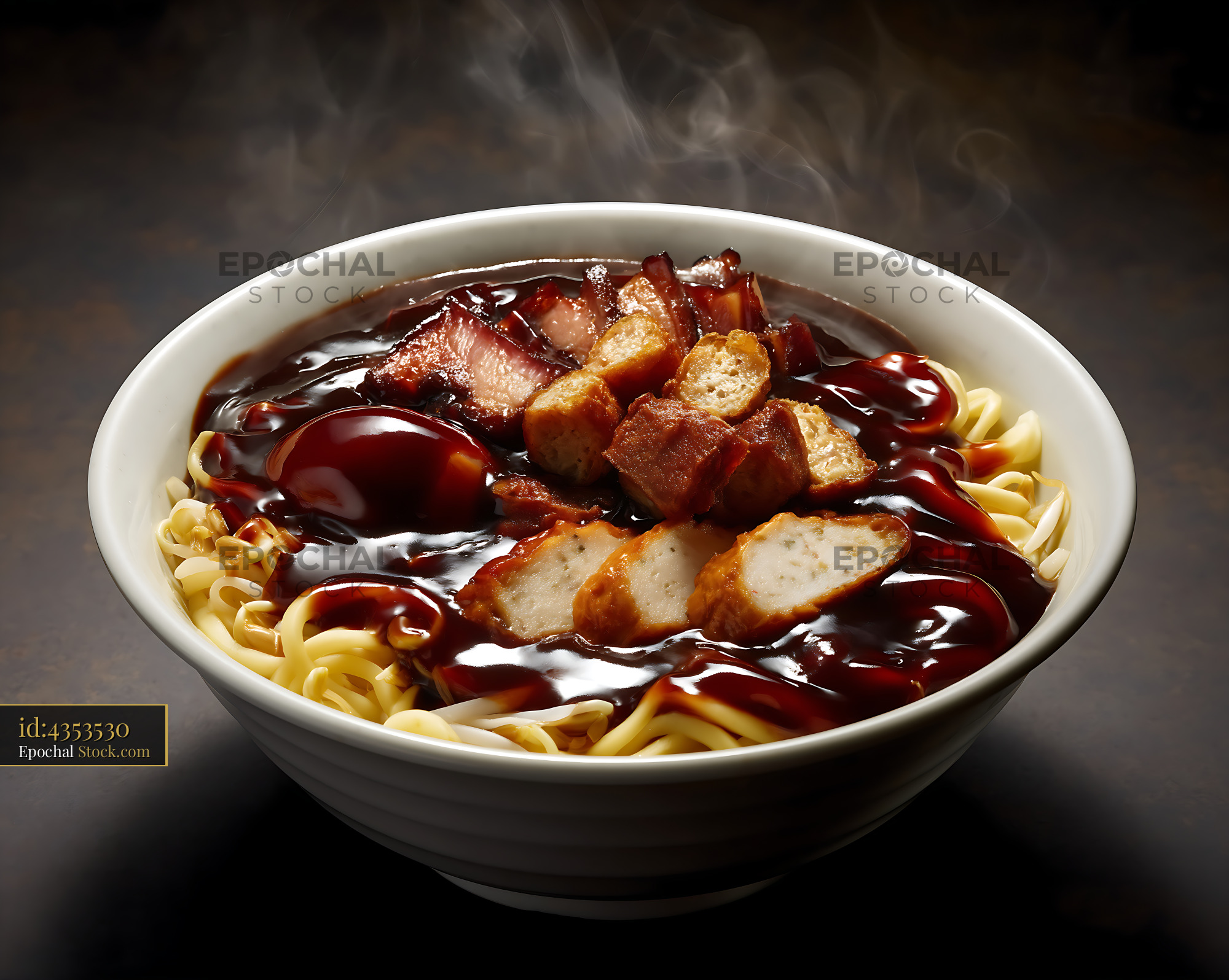 Steaming Hot Lor Mee Soup with Braised Pork and Egg - stock photo