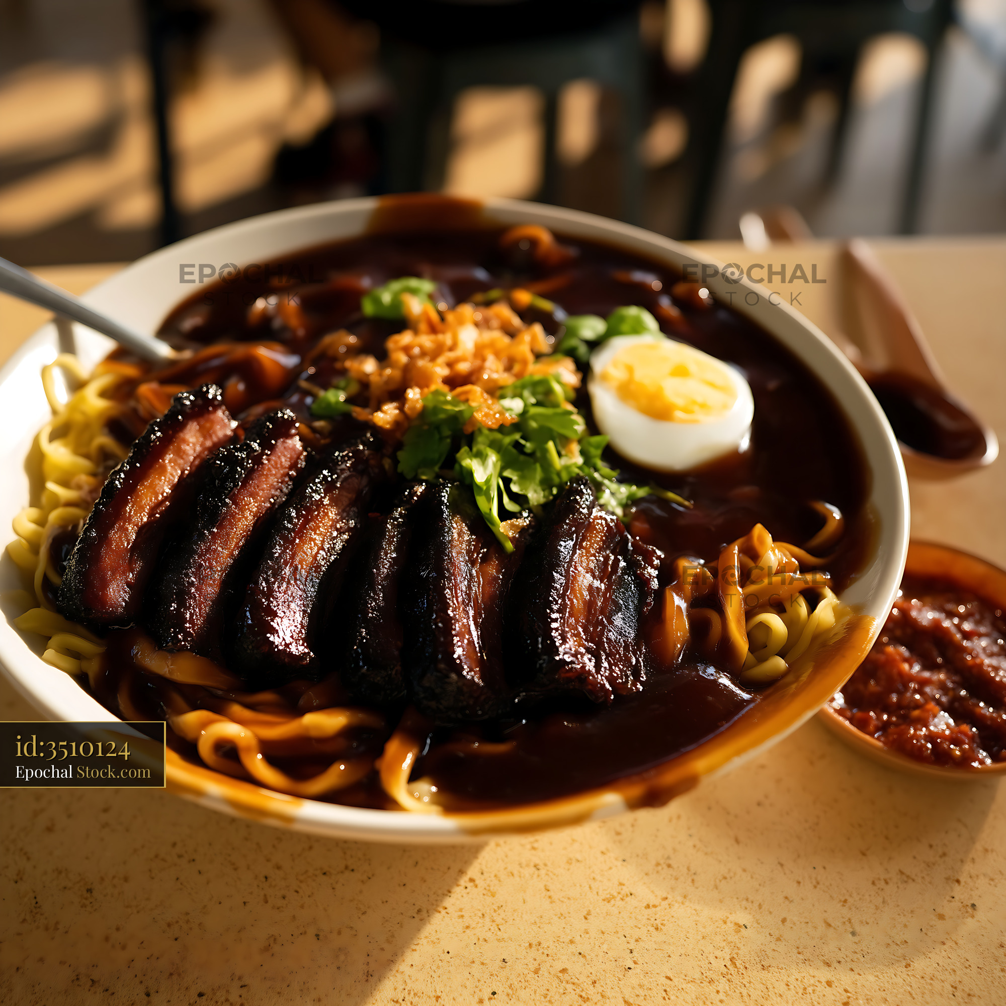 Lor Mee Soup with Braised Pork Belly, Noodles and Egg - stock photo