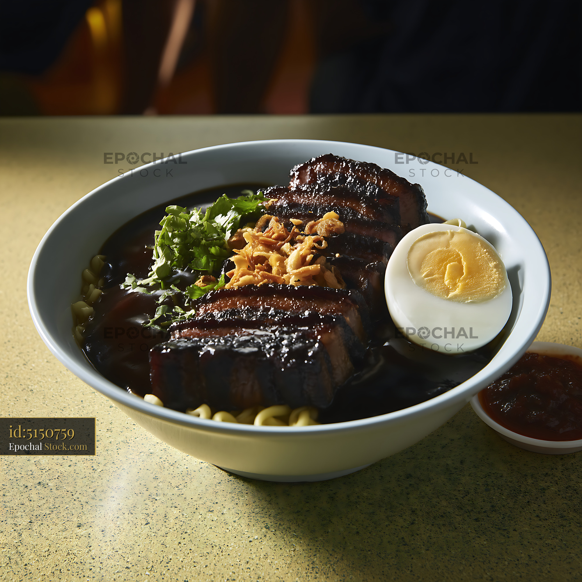 Hearty Lor Mee Soup with Braised Pork Belly and Egg - stock photo
