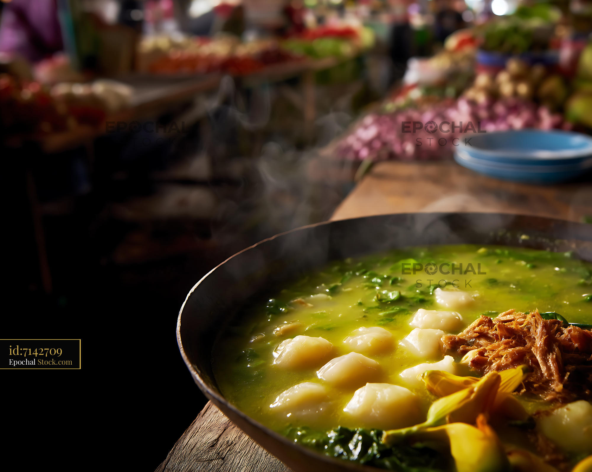Lor Mee Soup Steaming in a Vibrant Market Stall - stock photo