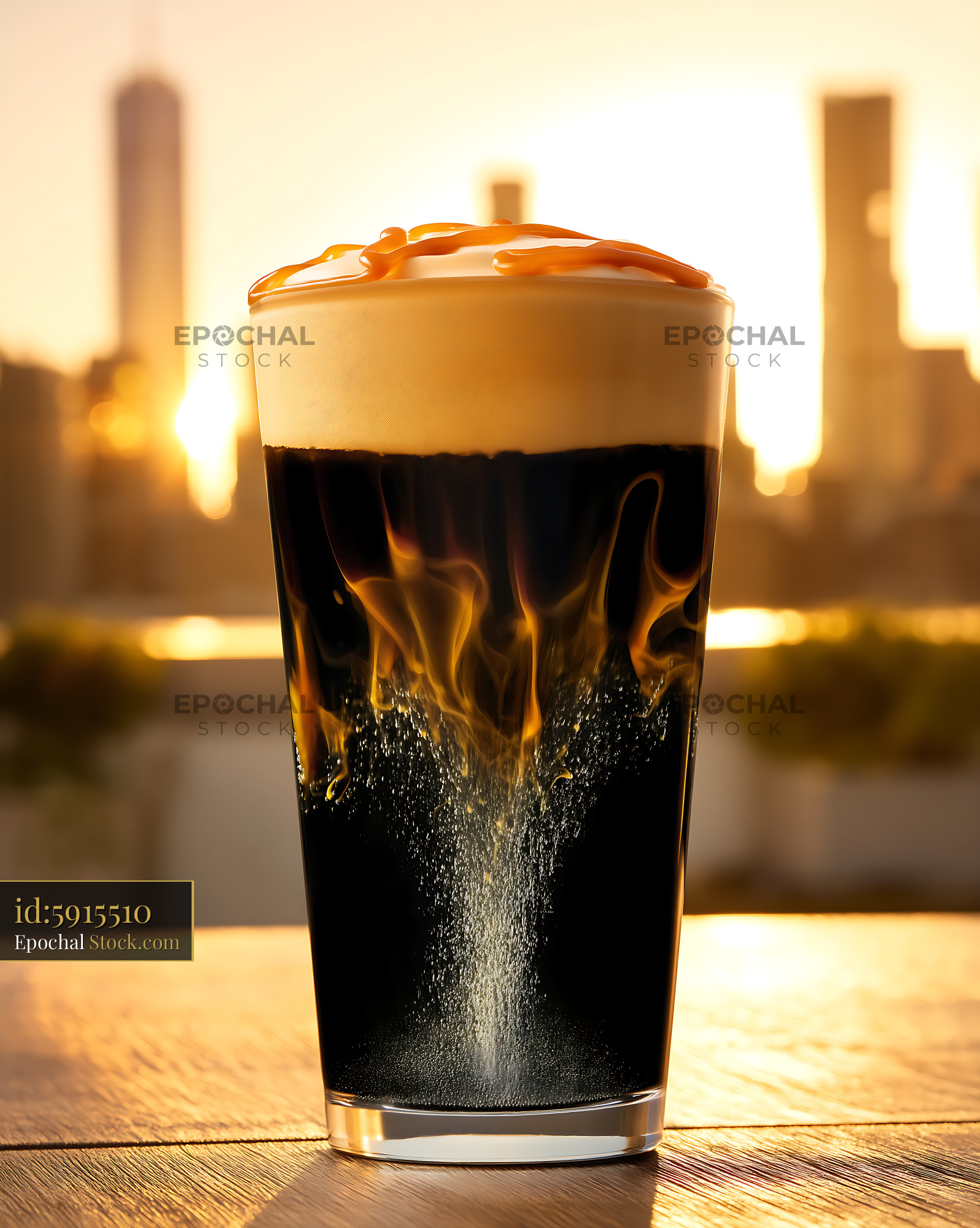 Nitro Caramel Coffee Urban Sunset Scene - stock photo