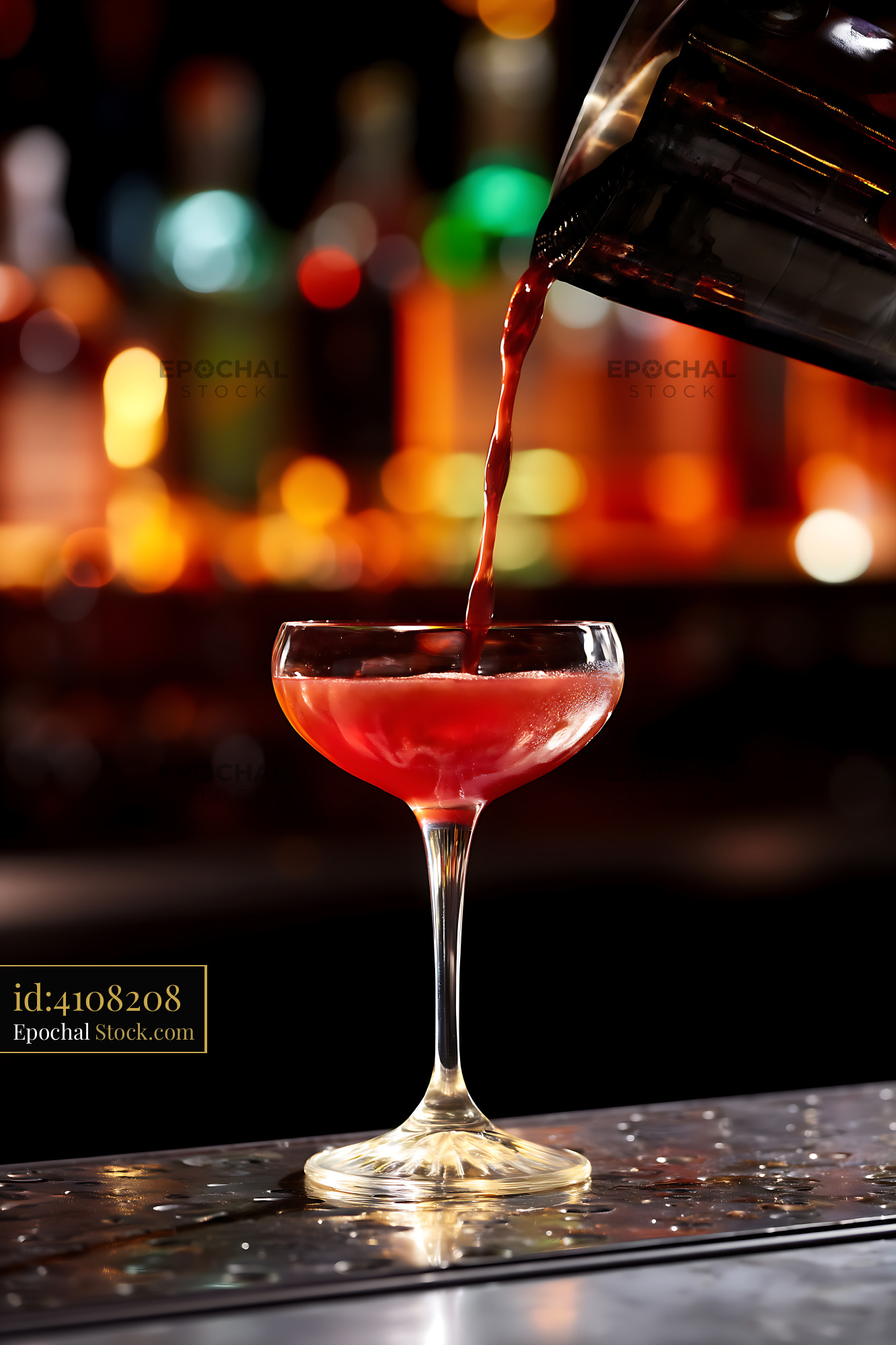 Bushwick Cocktail Pouring Into Coupe Glass - stock photo