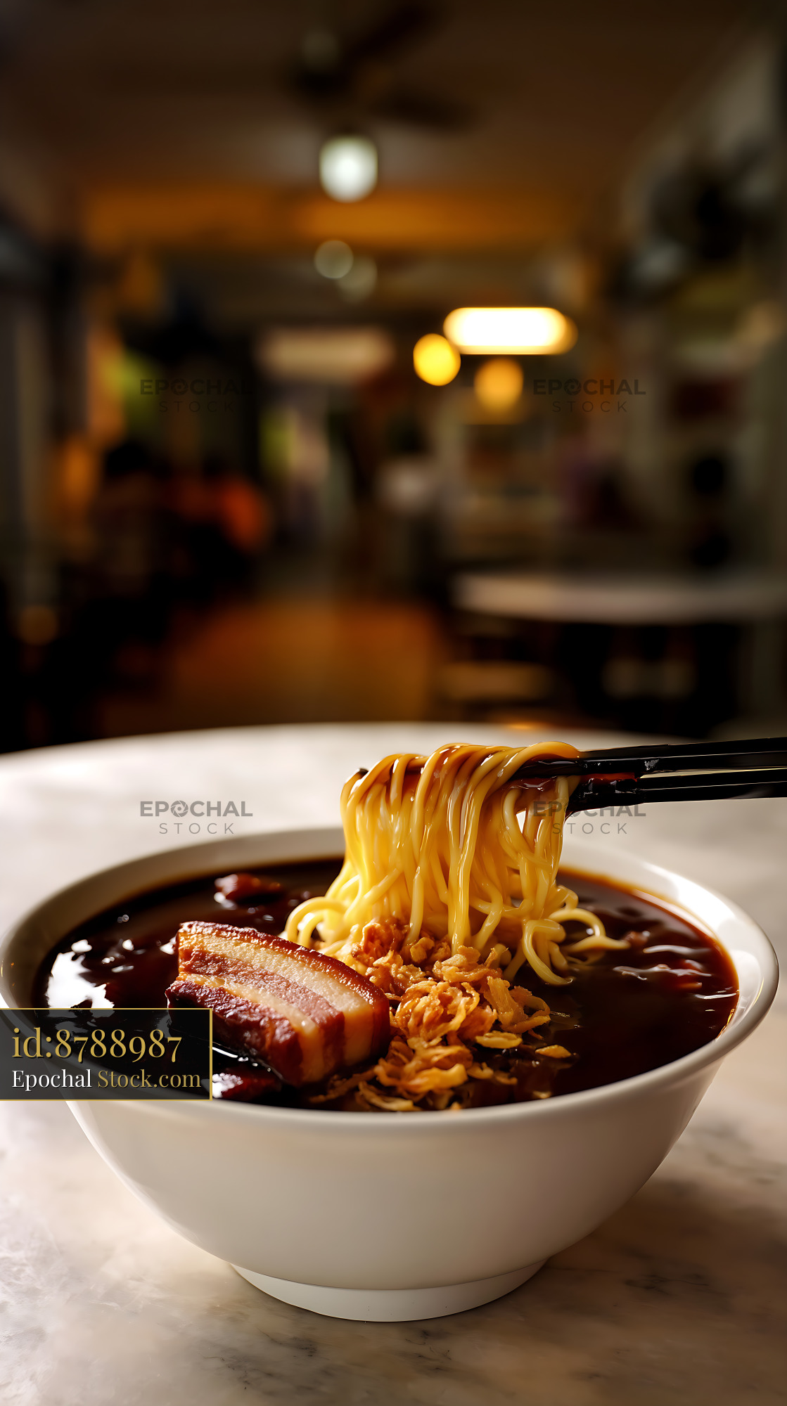 Delicious Lor Mee Soup with Pork Belly and Crispy Shallots - stock photo