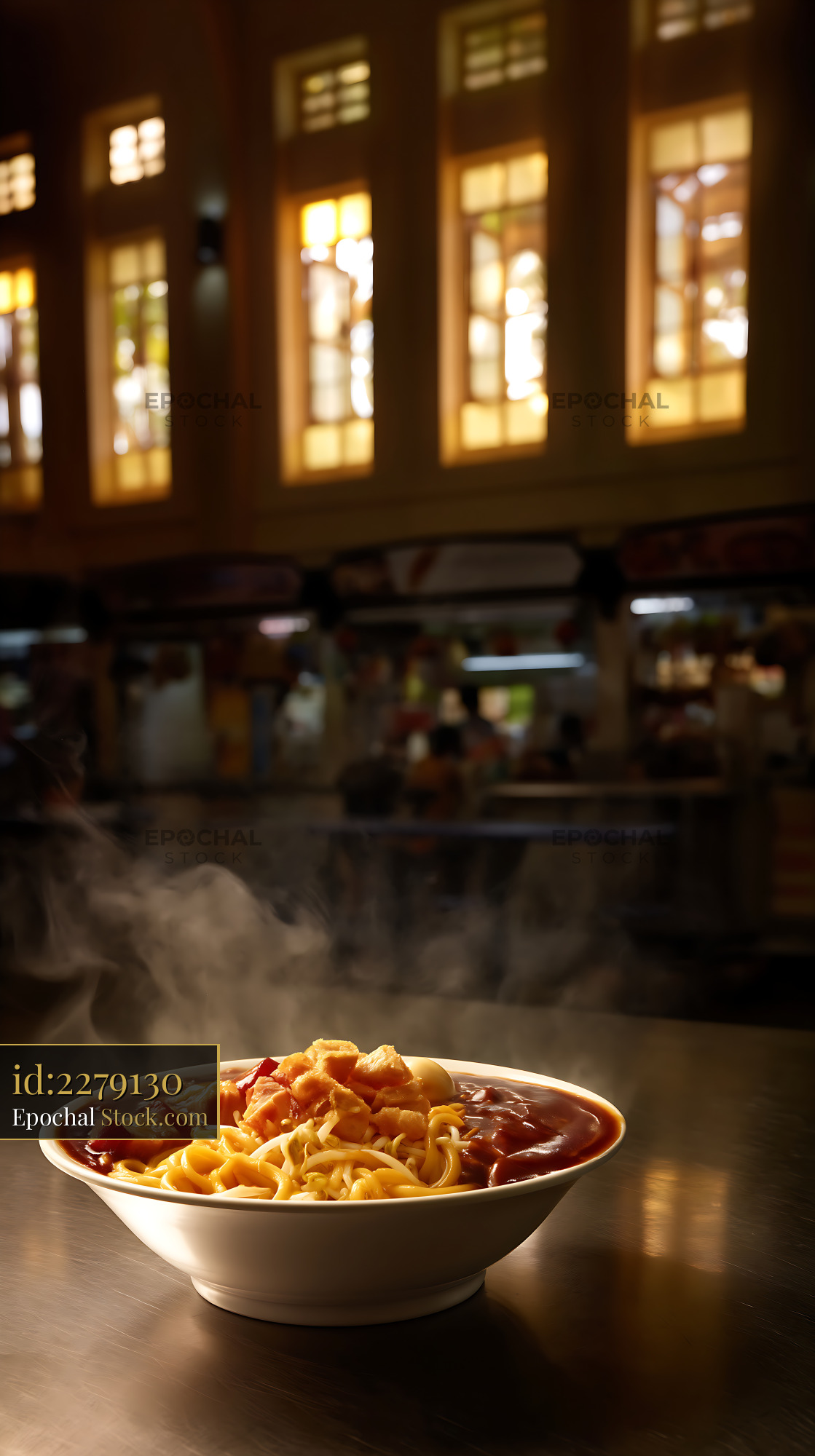 Steaming Lor Mee Soup Bowl in Hawker Center - stock photo
