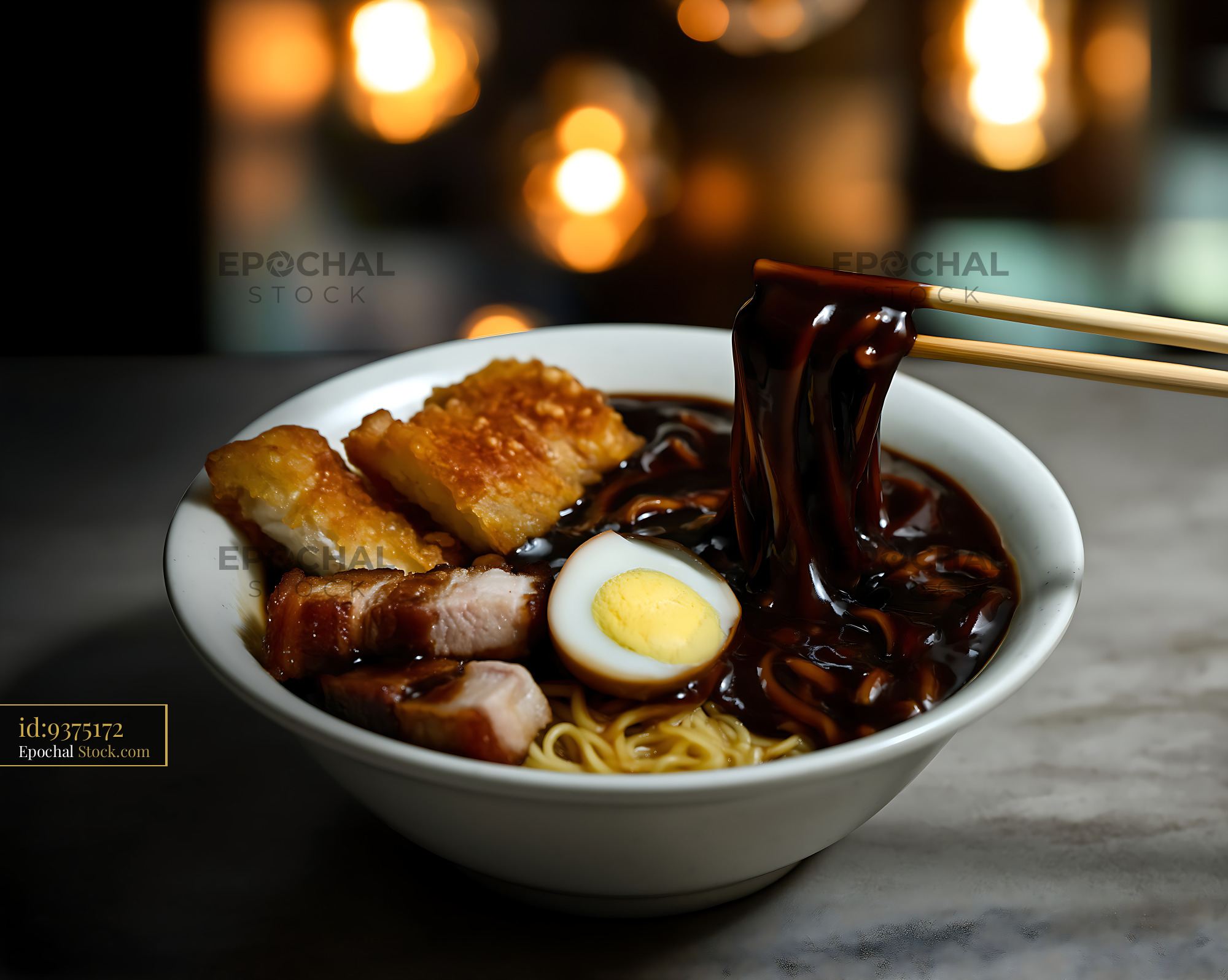 Lor Mee Soup with Pork Belly and Noodles in Bowl - stock photo