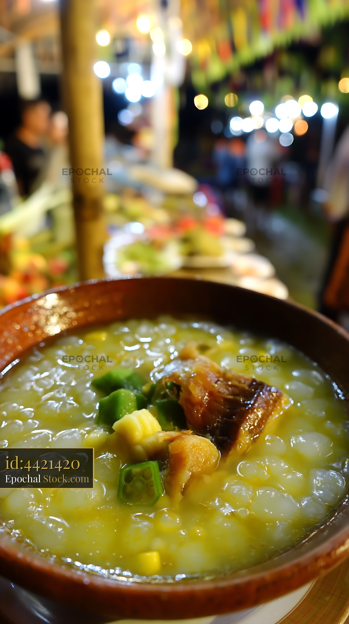 Hearty Lor Mee Soup with Okra and Corn at Night Market - stock photo