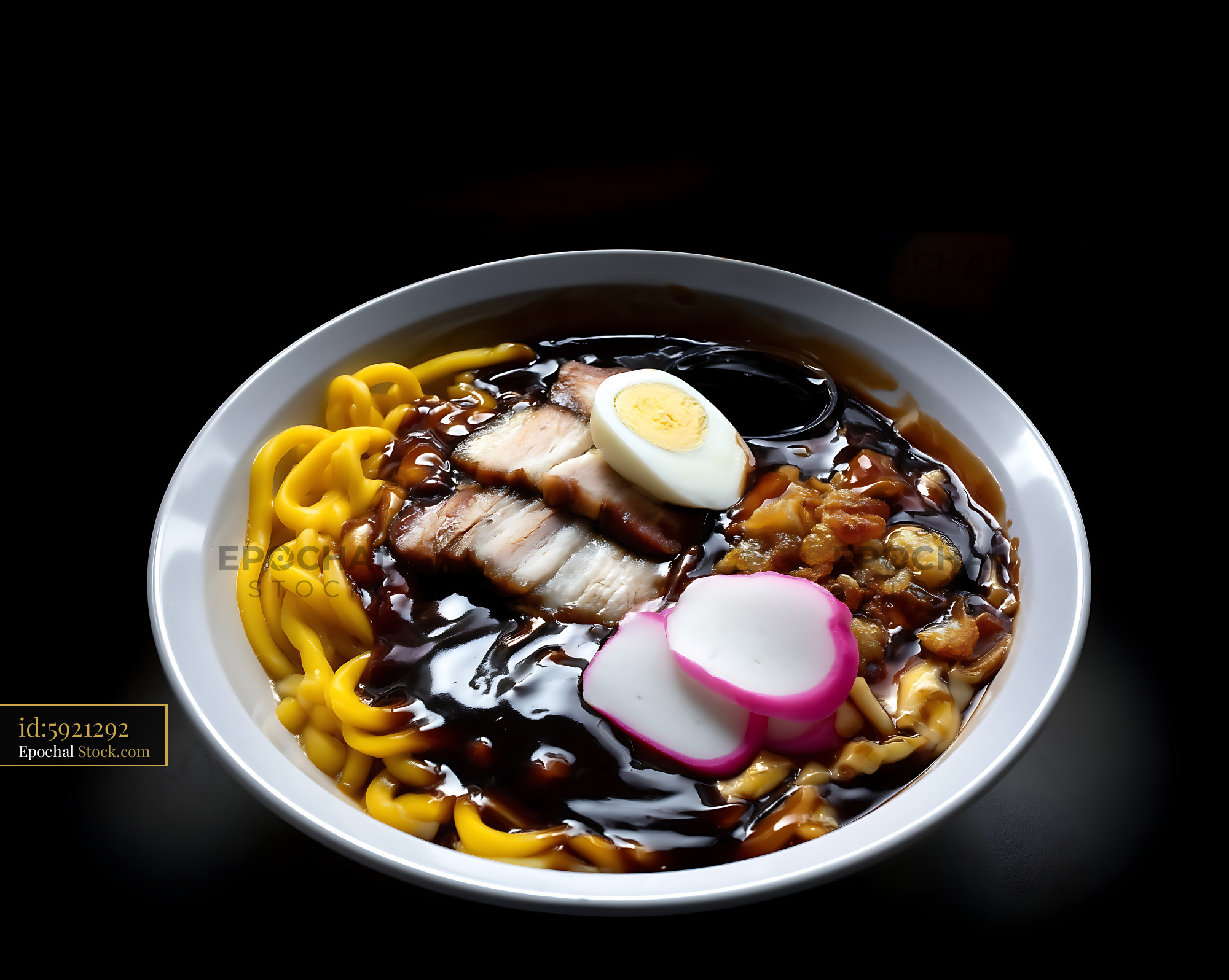 Rich Lor Mee Soup with Pork, Egg, and Noodles - stock photo