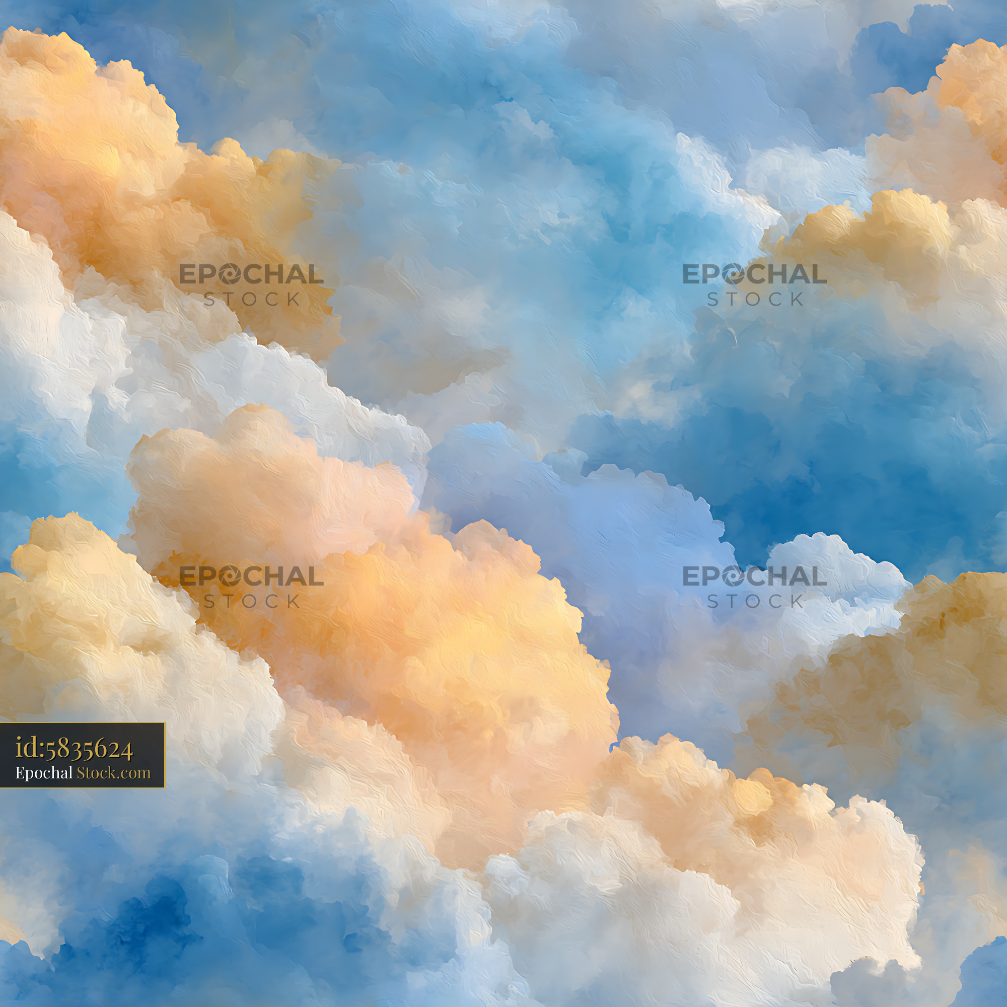 Amber Sunrise Cloudscape Painterly Seamless Patter - stock photo
