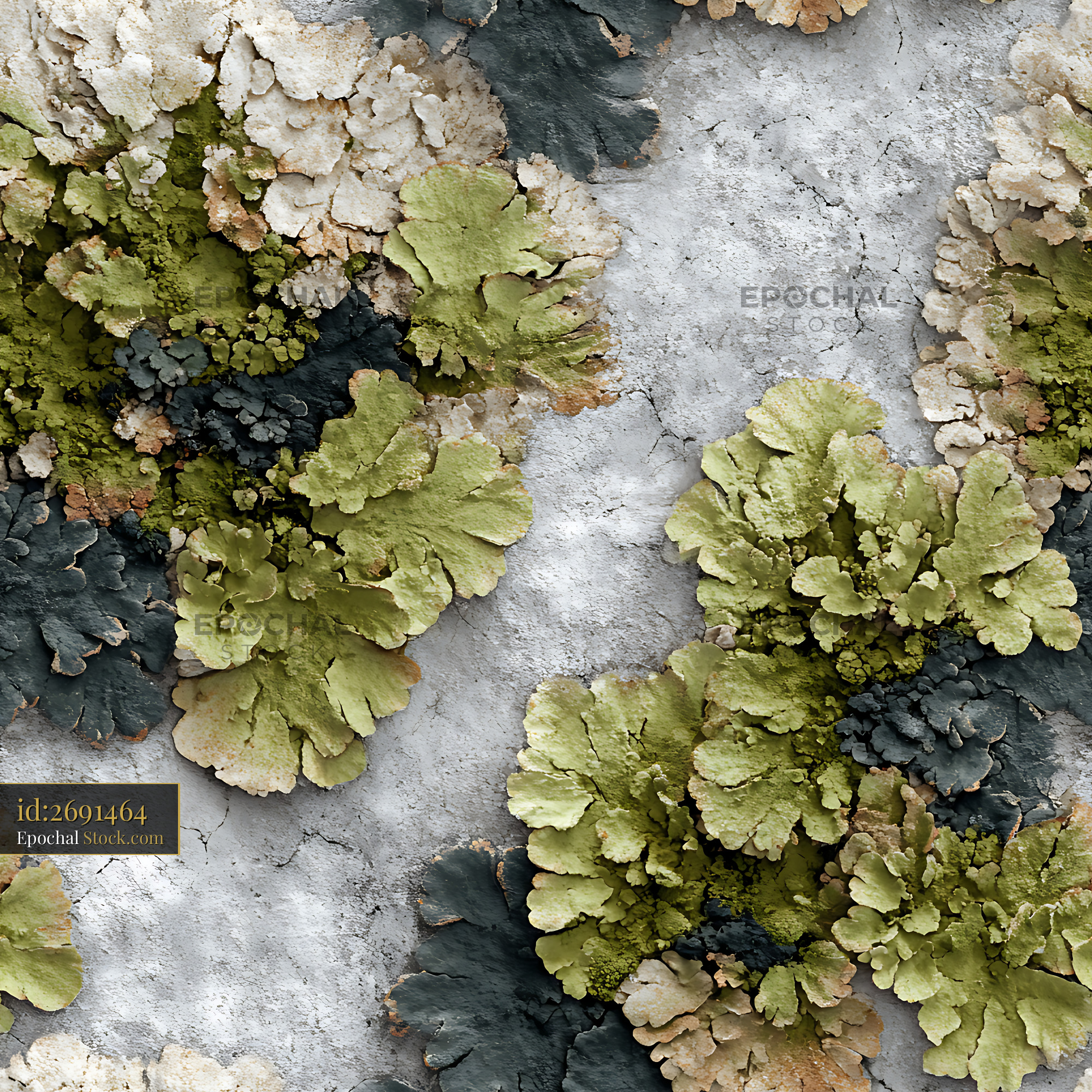 Natural Sage Lichen on Grey Stone Seamless Pattern - stock photo