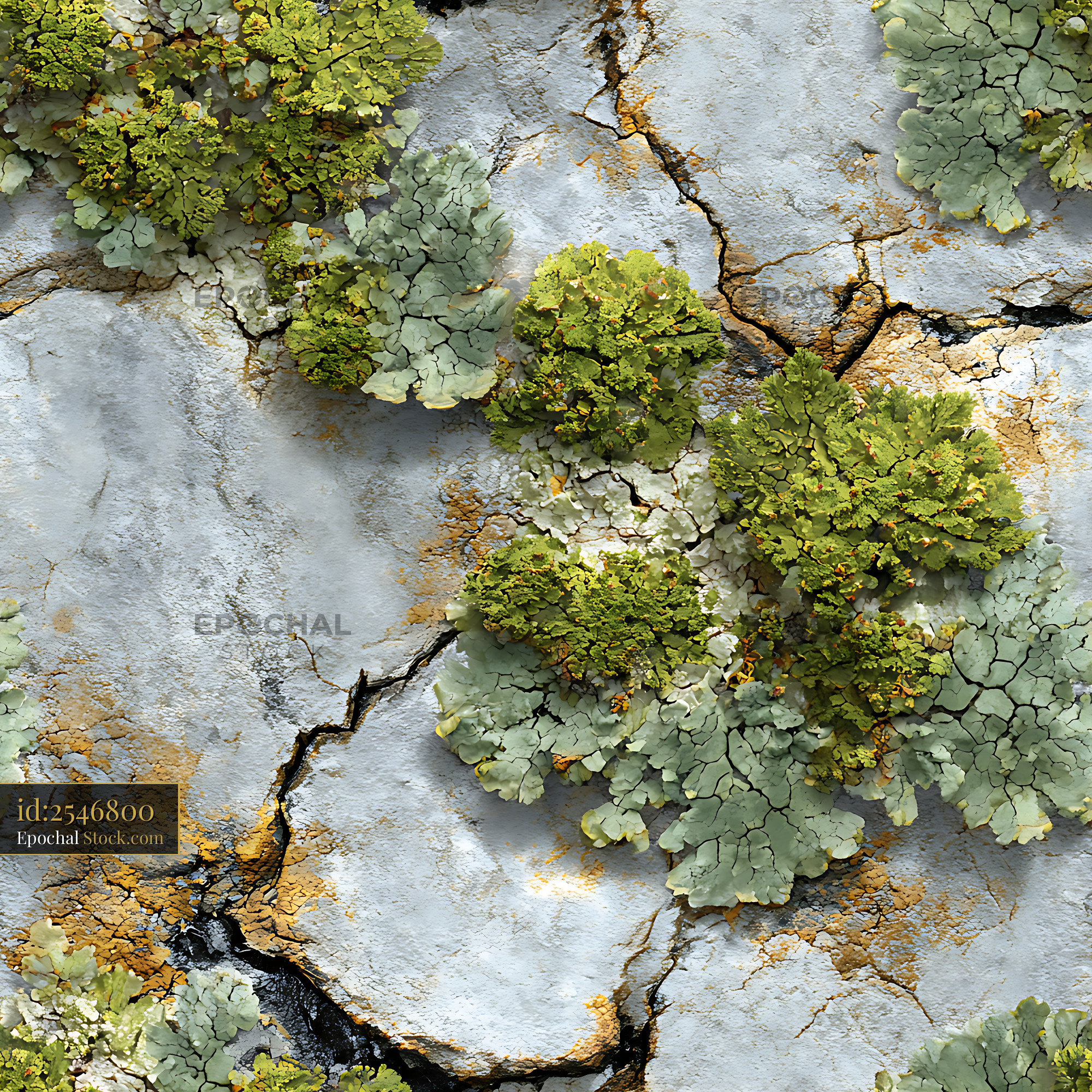 Lichen on Cracked Stone Texture Seamless Pattern - stock photo